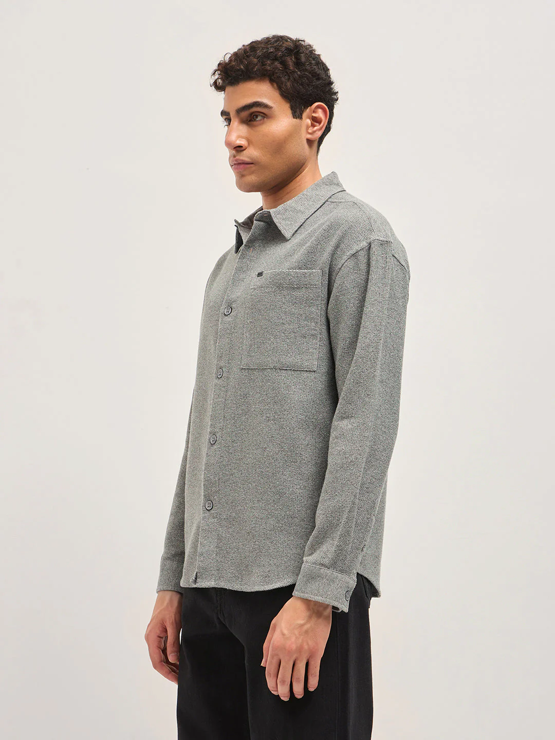 Men Grey Textured Relax Fit Overshirt - Image 3