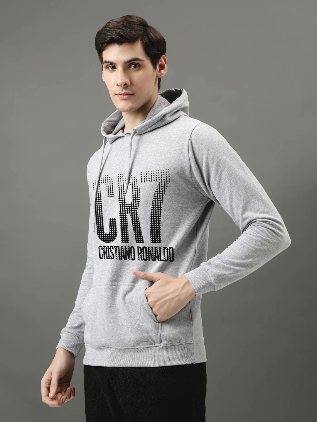 Men Grey Printed Hoodie - Image 4