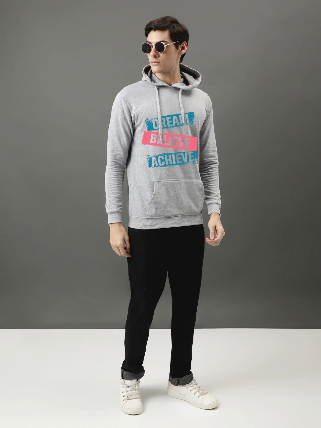 Men Grey Printed Hoodie