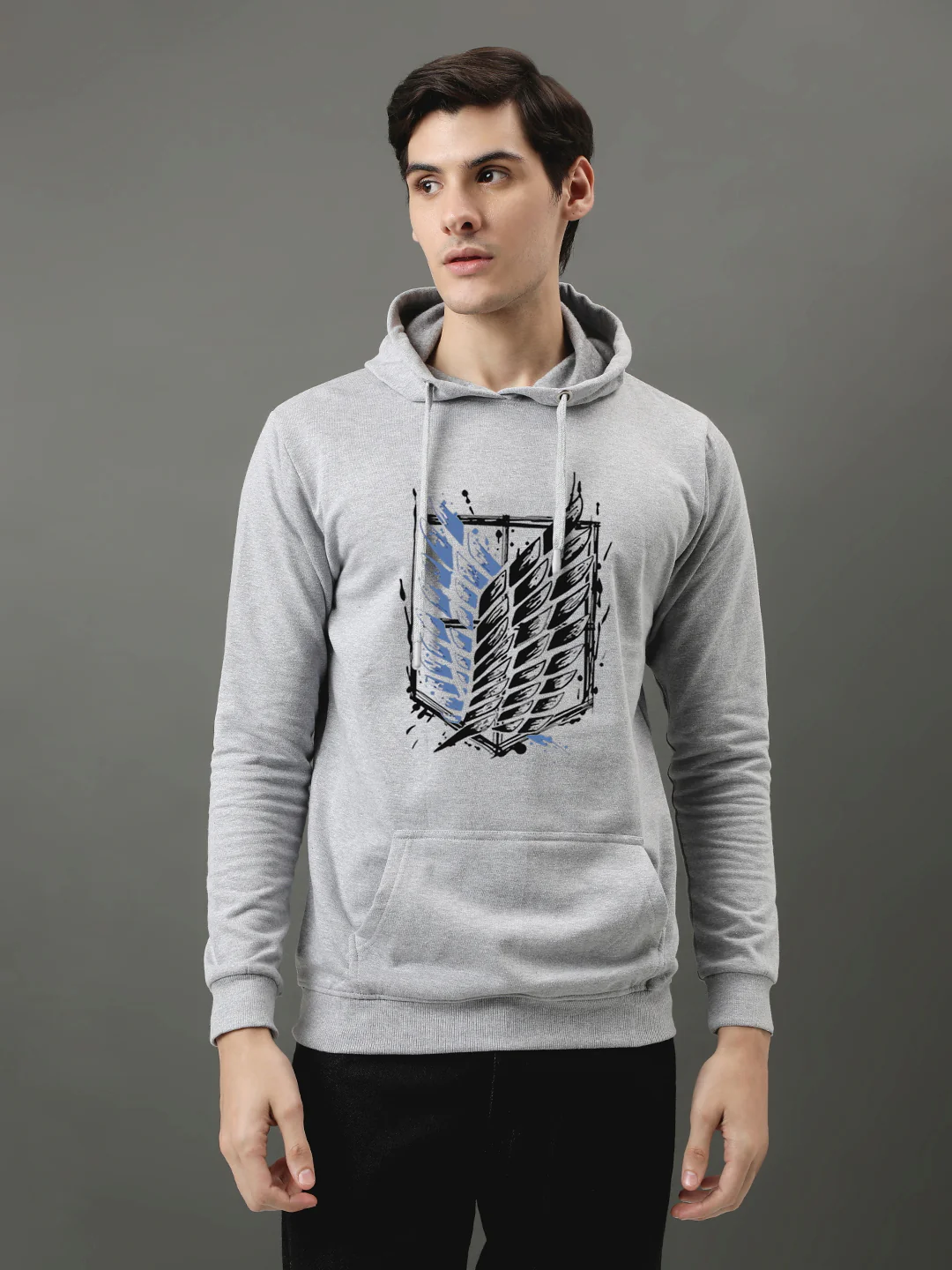 Men Grey Printed Hoodie - Image 2