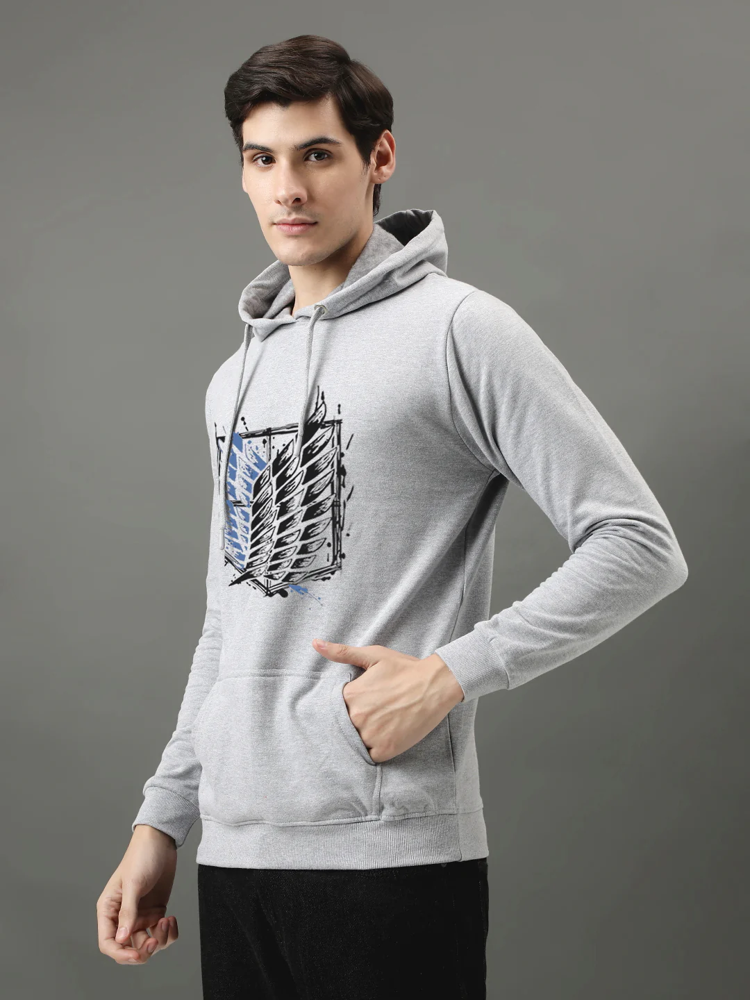 Men Grey Printed Hoodie - Image 4