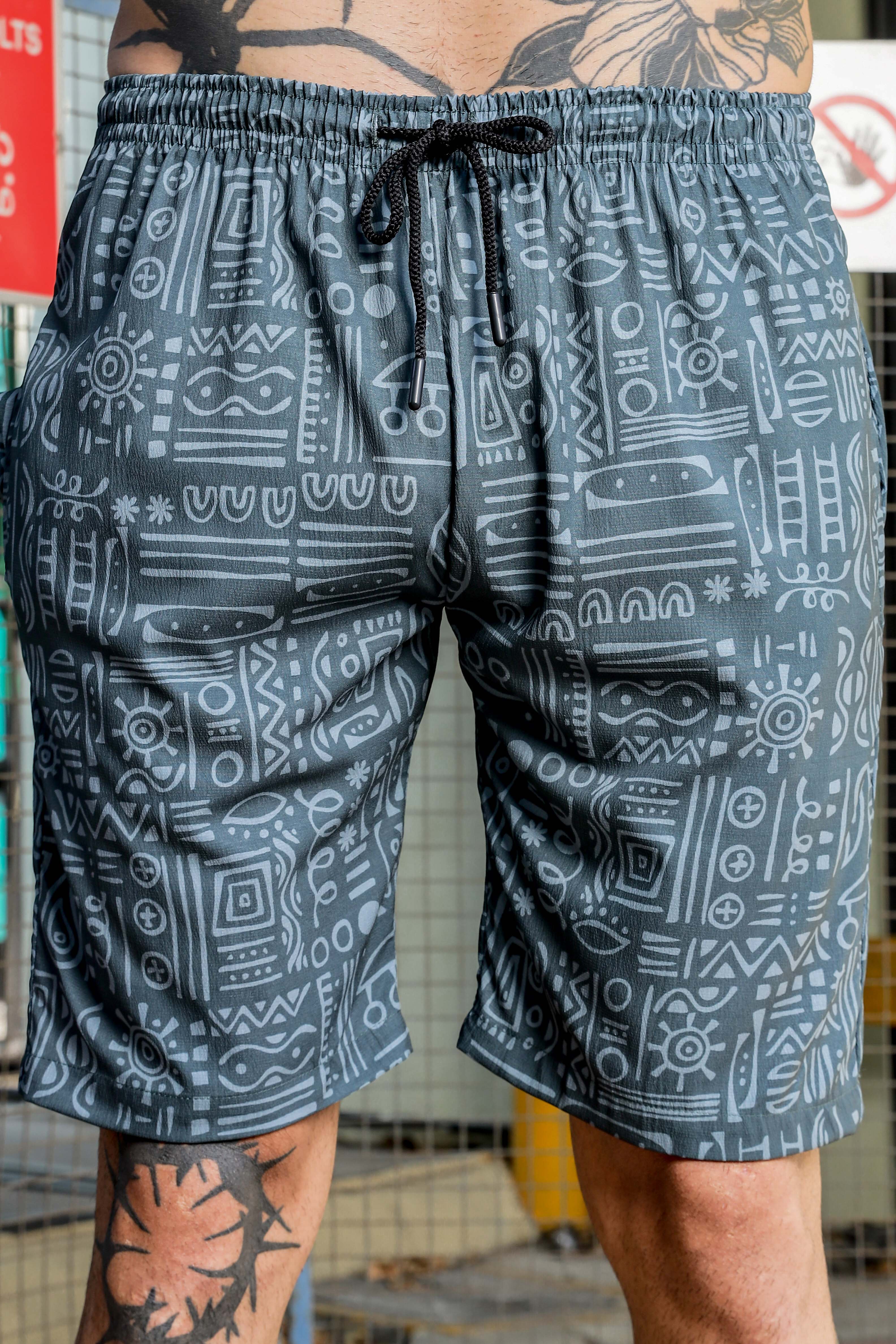 Men Grey Tribal Print Shorts - Image 4