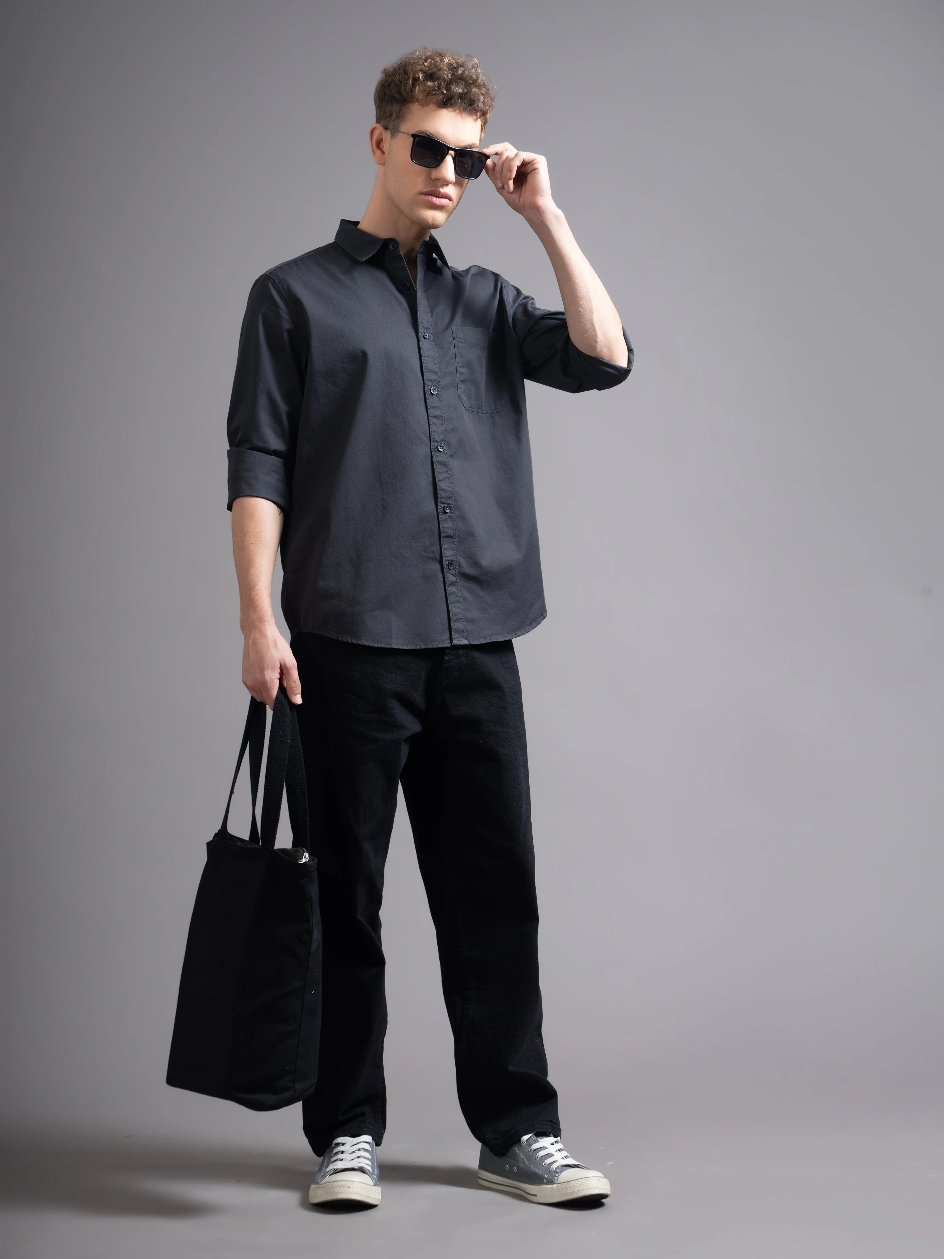 Men Grey Twill Shirt - Image 2