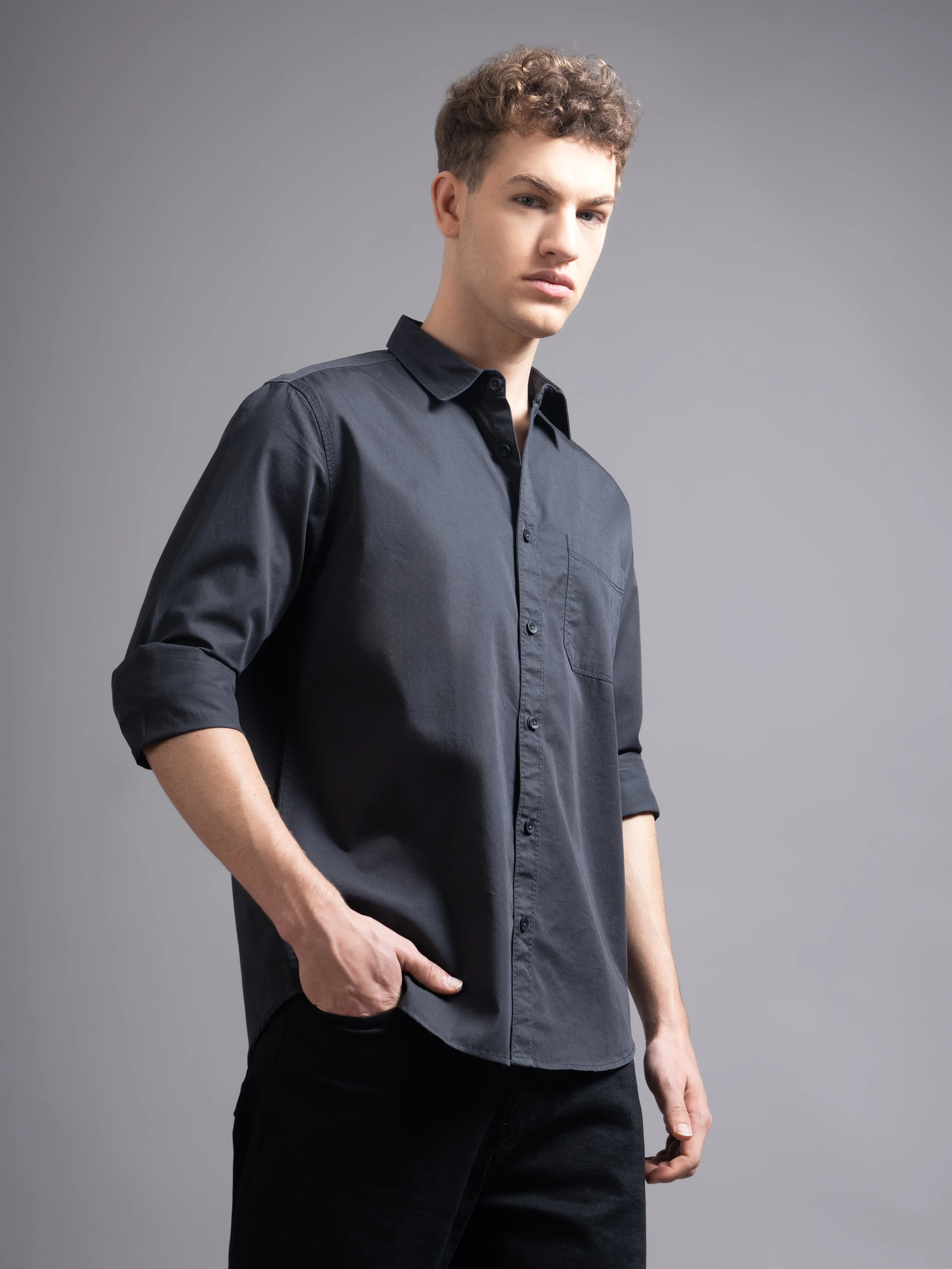 Men Grey Twill Shirt - Image 3