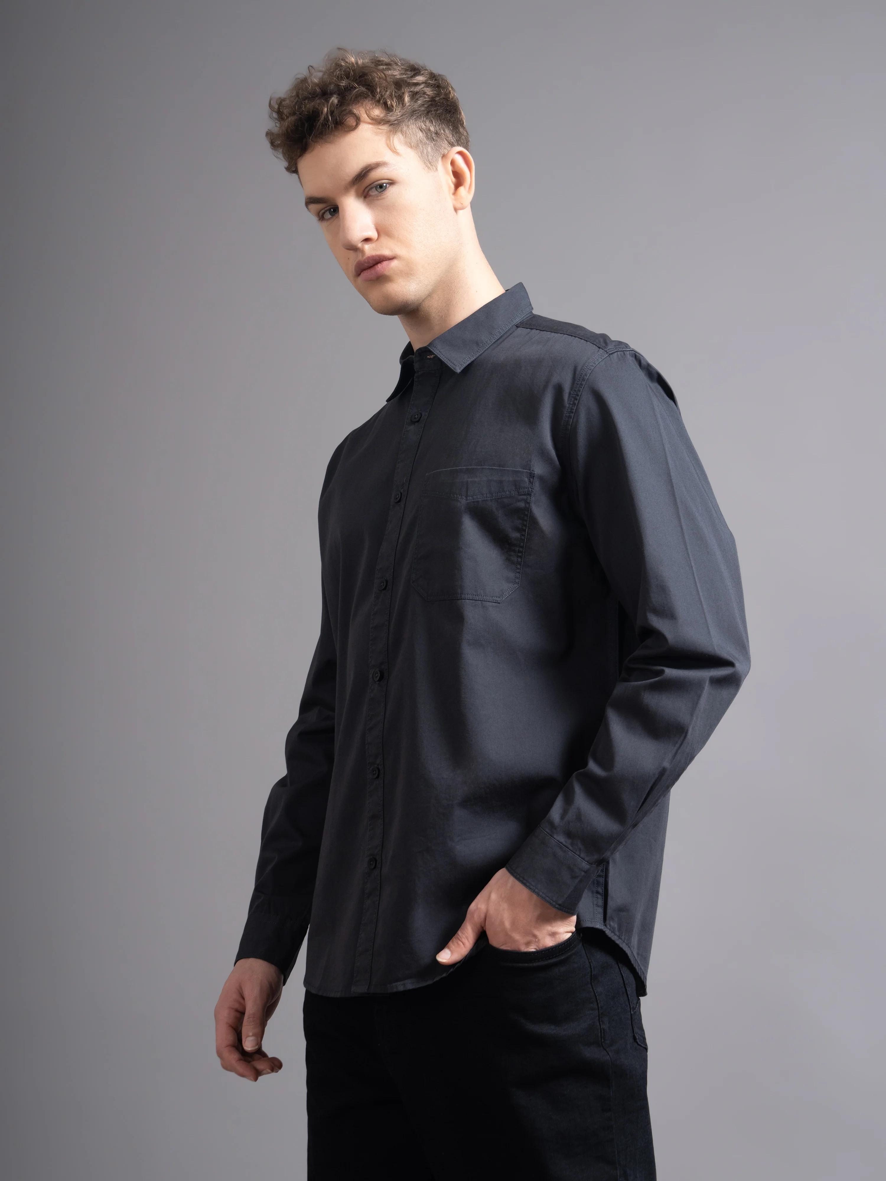 Men Grey Twill Shirt - Image 5