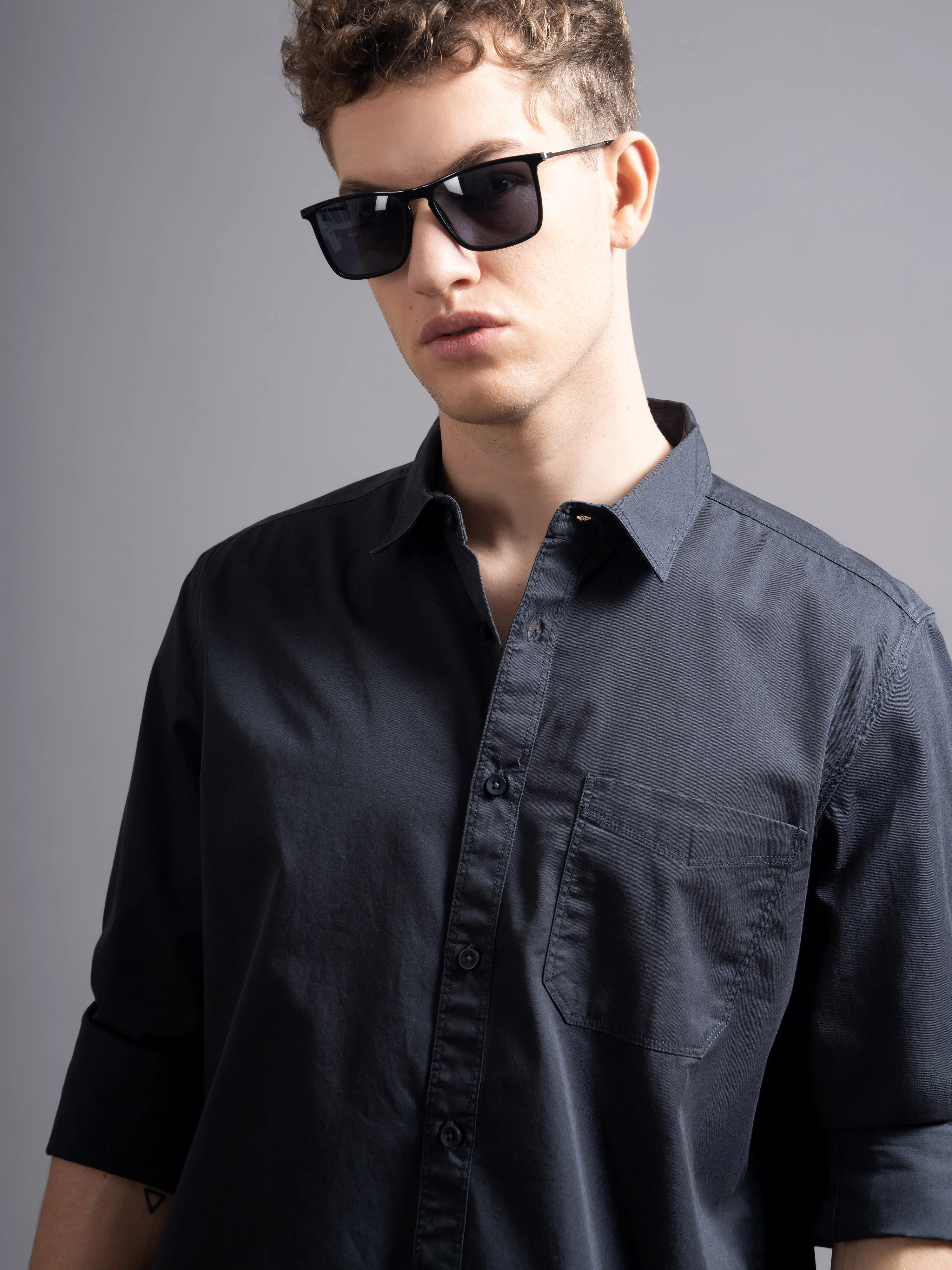 Men Grey Twill Shirt - Image 6