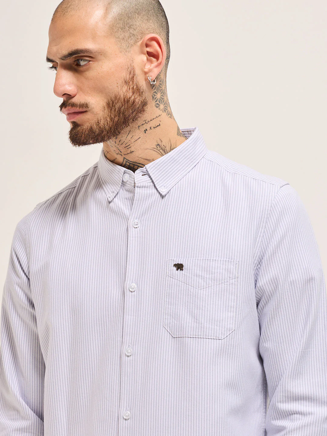 Men Grey Vertical Pin Stripes Slim Fit Casual Shirt - Image 5