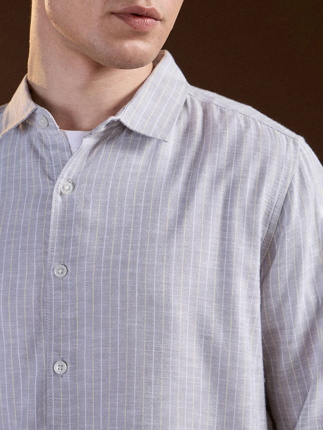 Men Grey Vertical Stripes Slim Fit Casual Shirt - Image 5