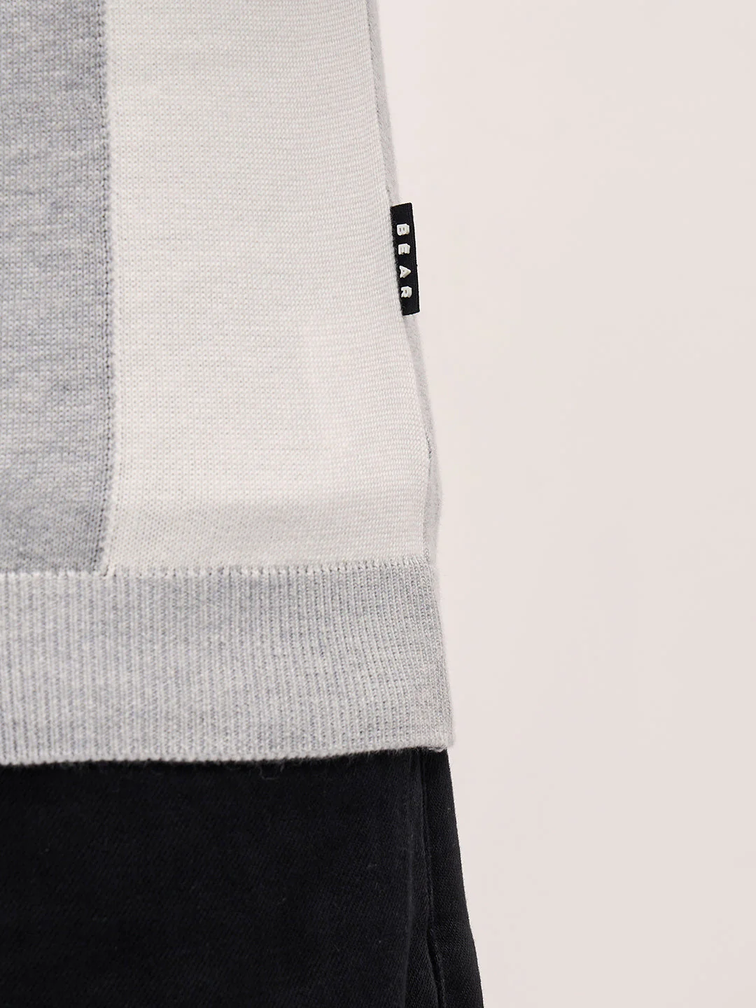 Men Grey & White Color Block Knit Design Regular Fit Polo - Image 6