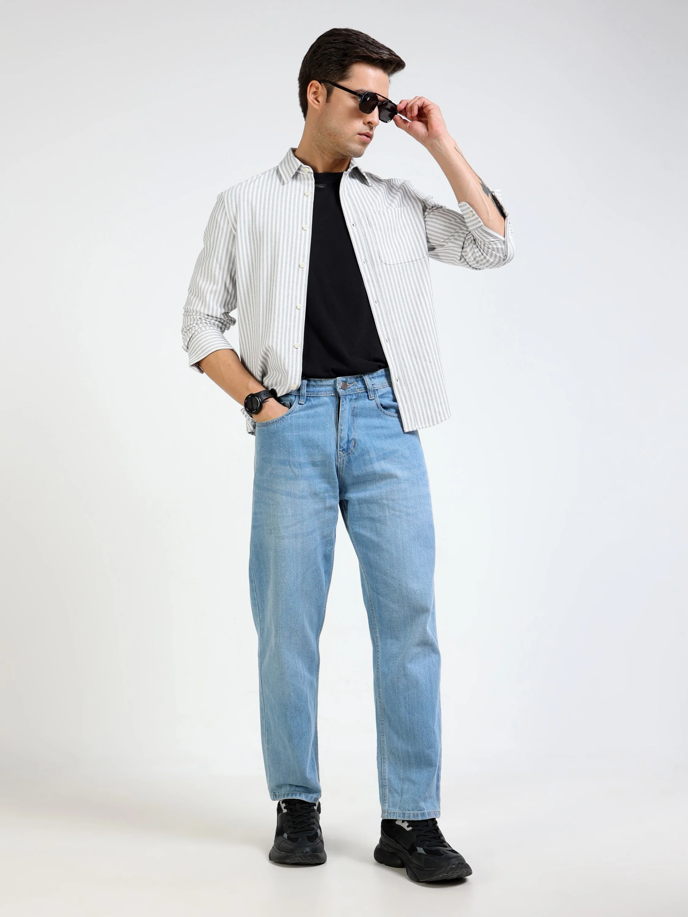Men Grey Pin Stripe Shirt - Image 2