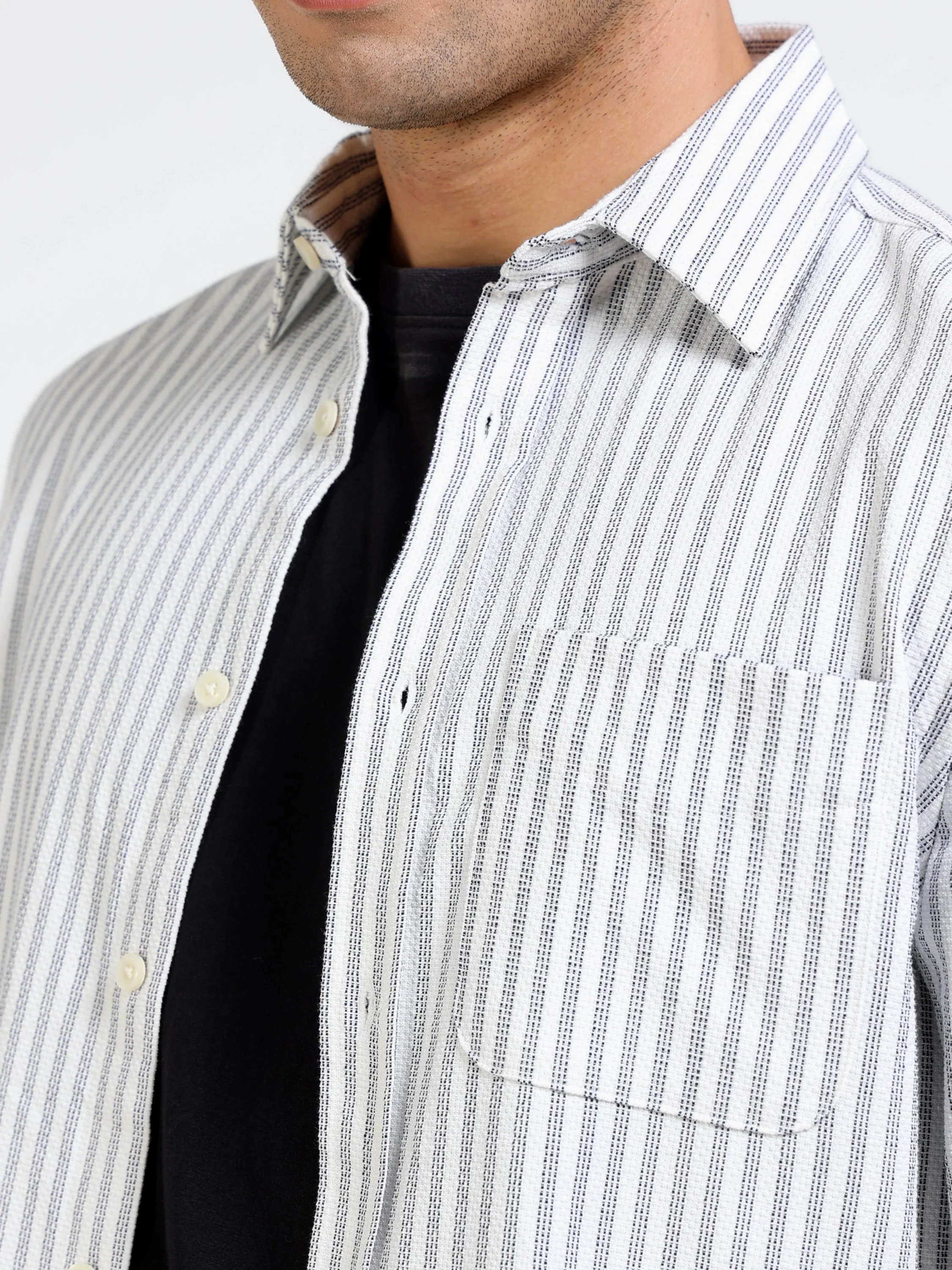 Men Grey Pin Stripe Shirt - Image 3