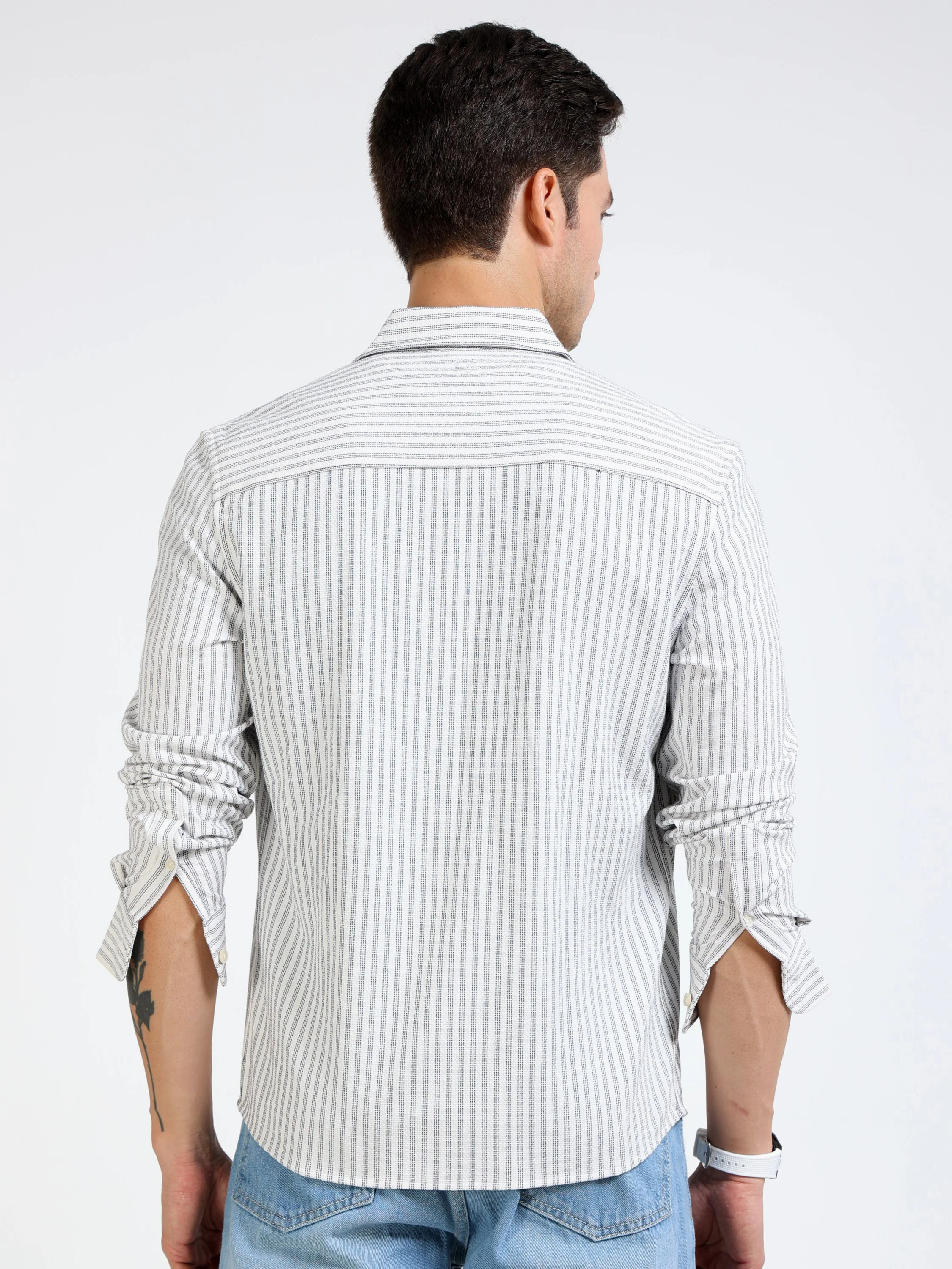 Men Grey Pin Stripe Shirt - Image 4