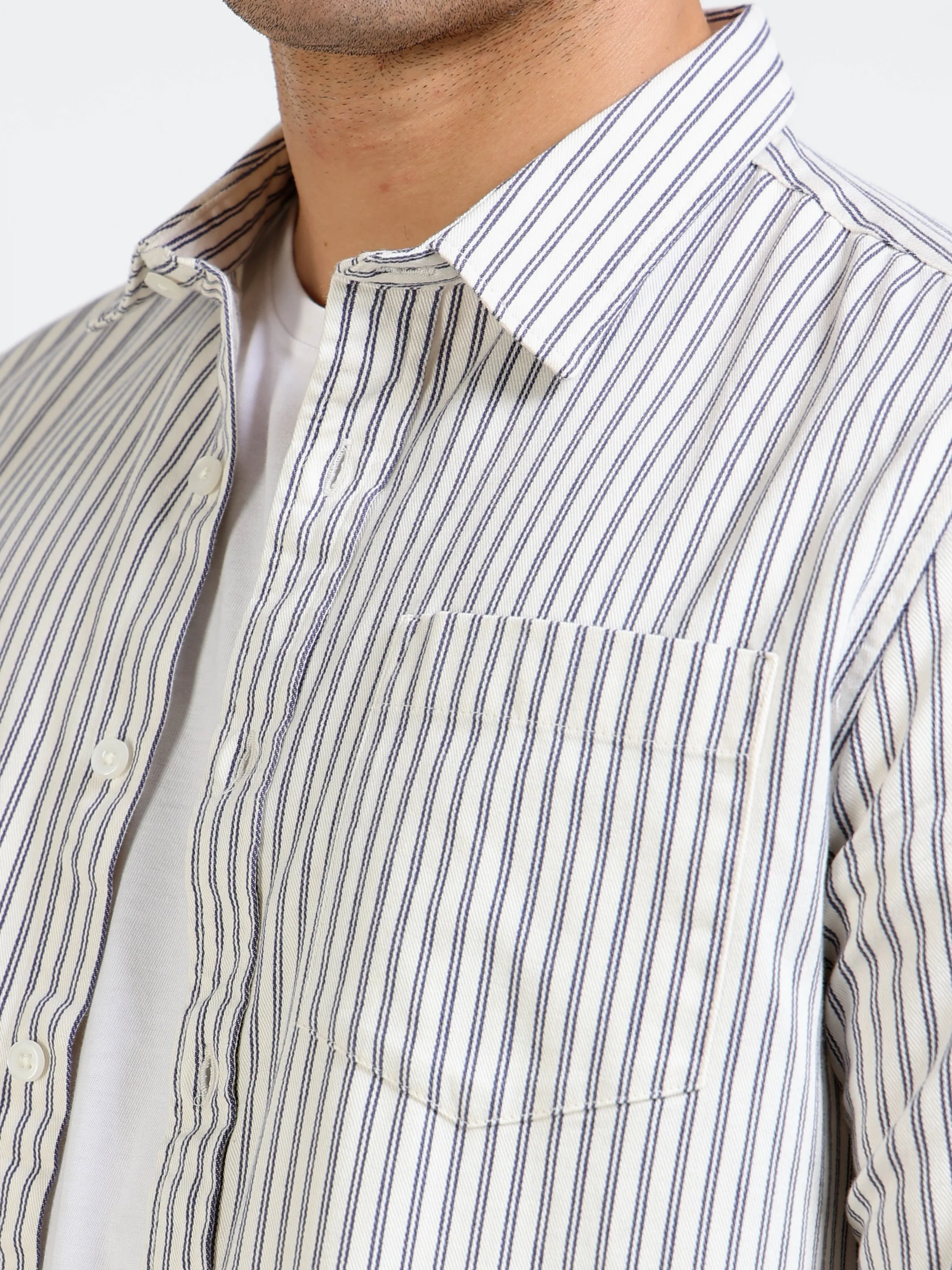 Men Grey & White Stripe Shirt - Image 3