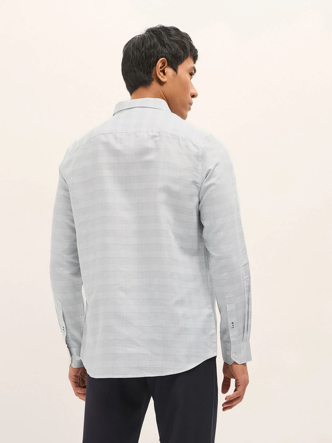 Men Grey Woven Checked Design Tailored Fit Formal Shirt - Image 2