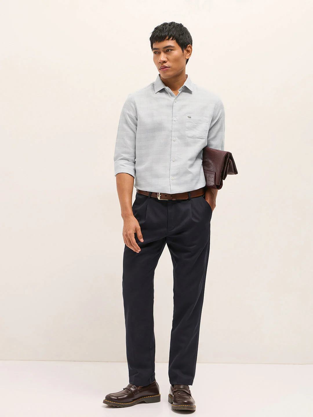 Men Grey Woven Checked Design Tailored Fit Formal Shirt - Image 4