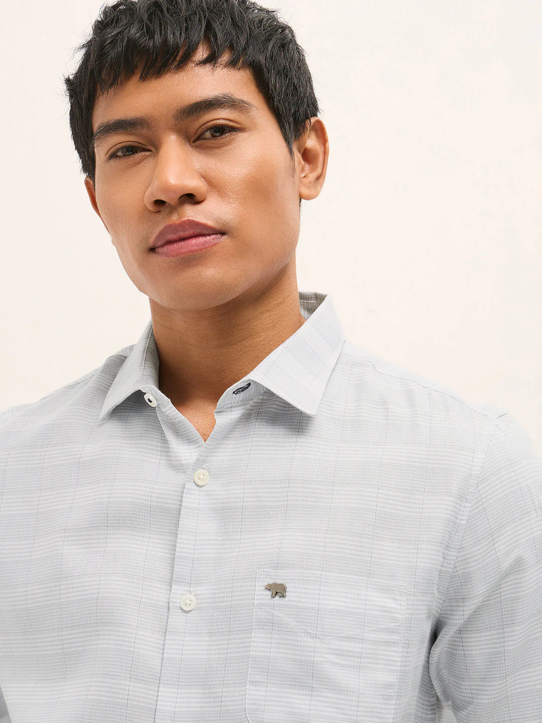 Men Grey Woven Checked Design Tailored Fit Formal Shirt - Image 5