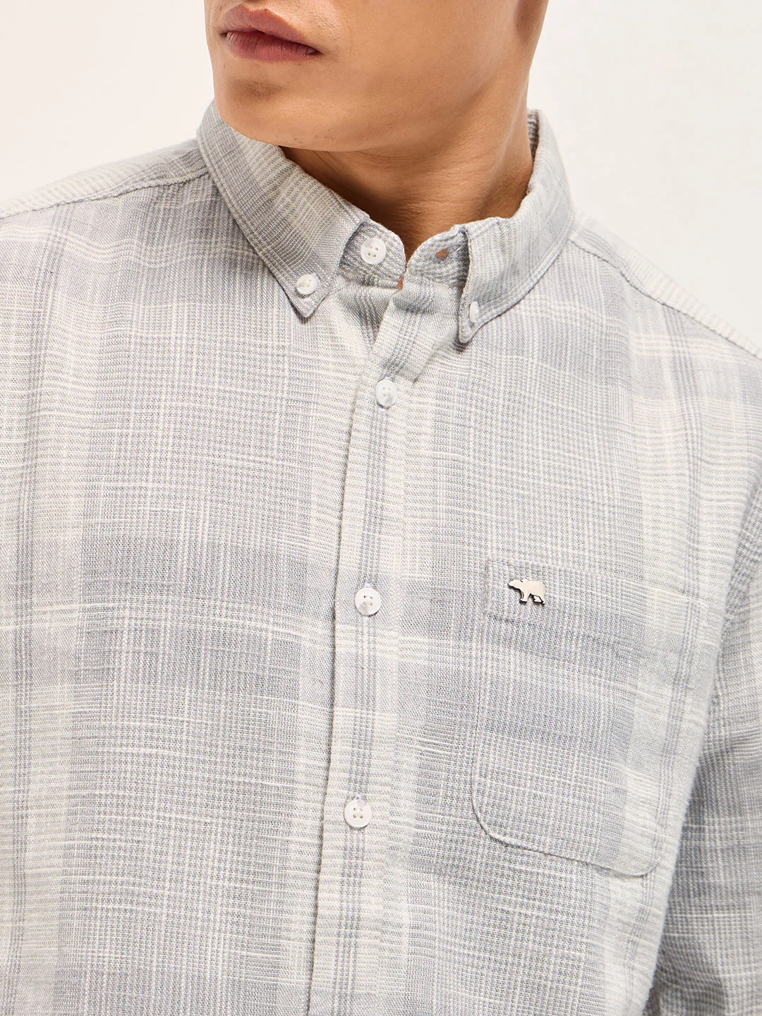 Men Grey Woven Checks Design Slim Fit Casual Shirt - Image 5