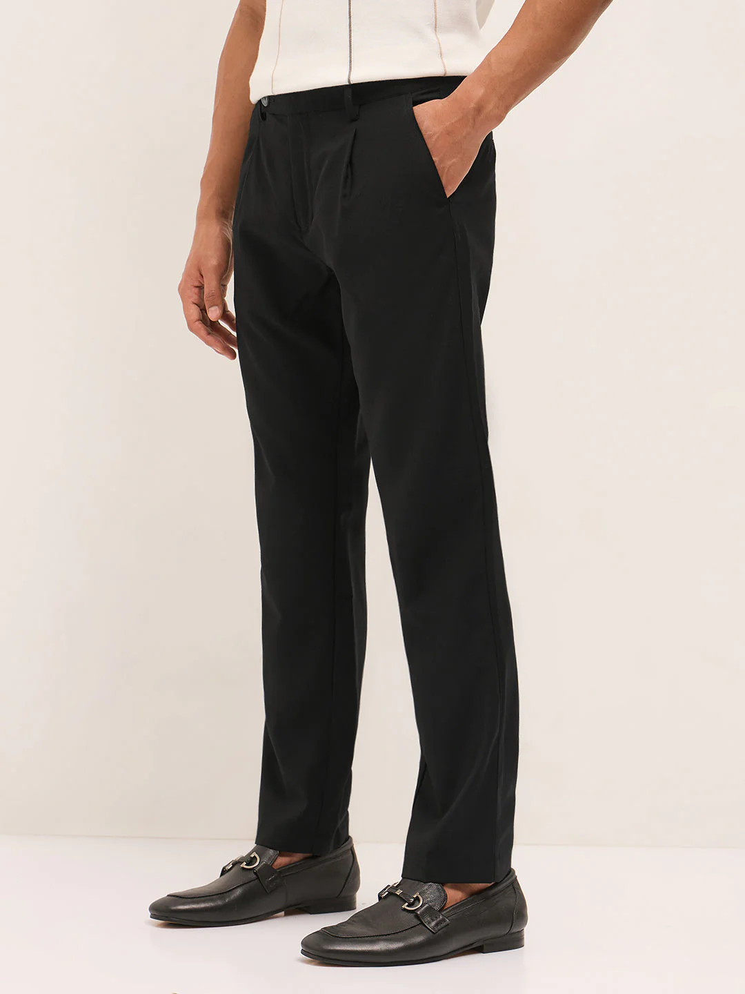 Men Grey Woven Design Slim Fit Formal Trouser - Image 3