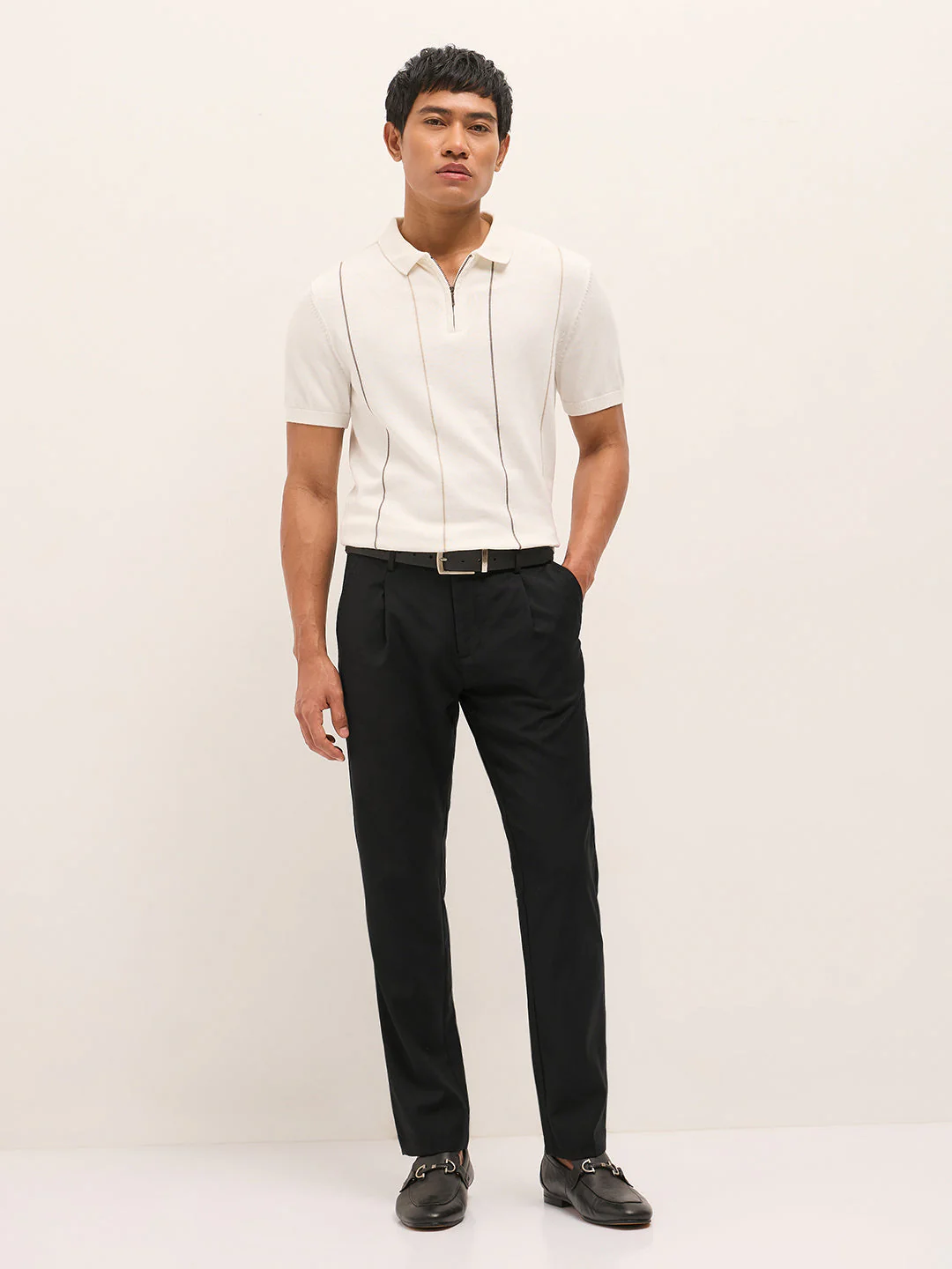 Men Grey Woven Design Slim Fit Formal Trouser - Image 4
