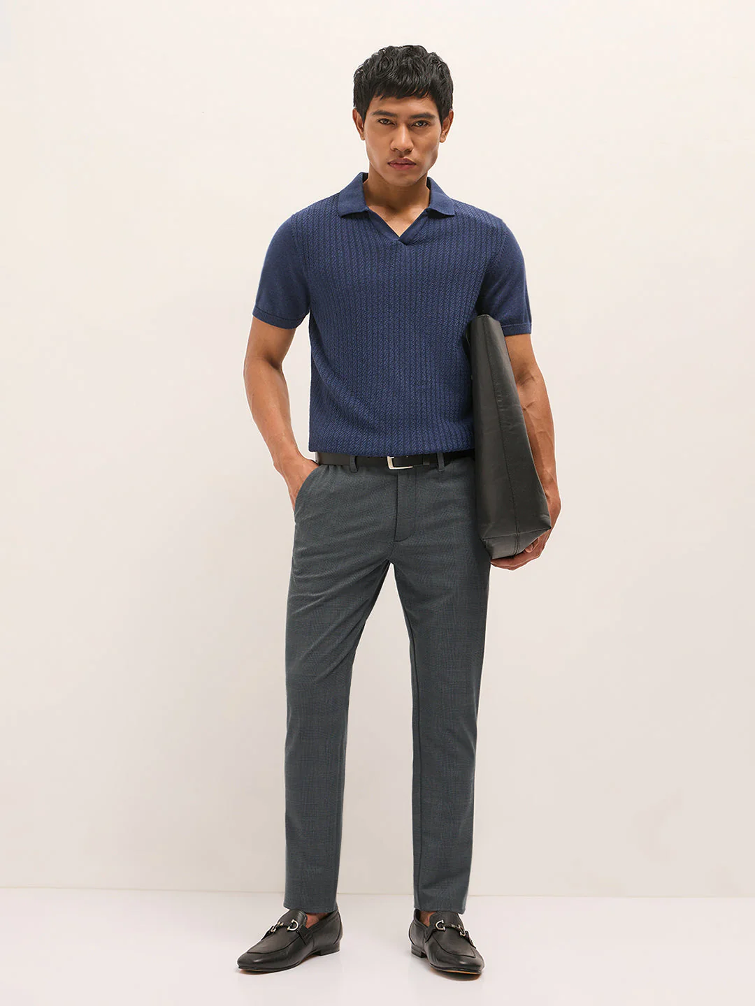 Men Grey Woven Design Slim Fit Formal Trousers - Image 4