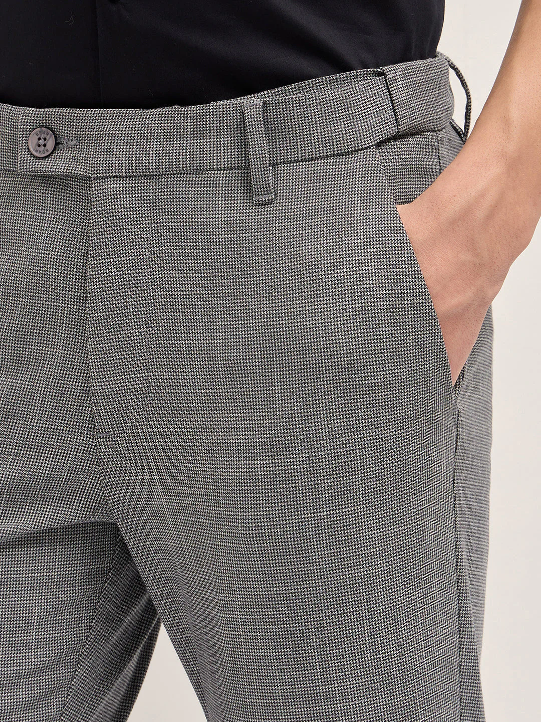 Men Grey Woven Design Slim Fit Formal Trousers - Image 5