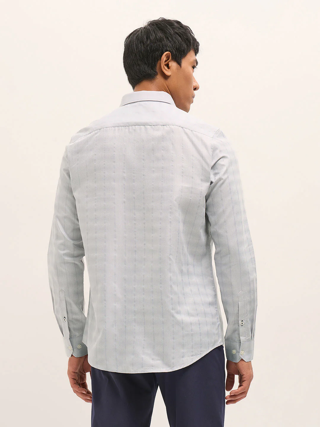 Men Grey Woven Stripe Tailored Fit Formal Shirt - Image 2