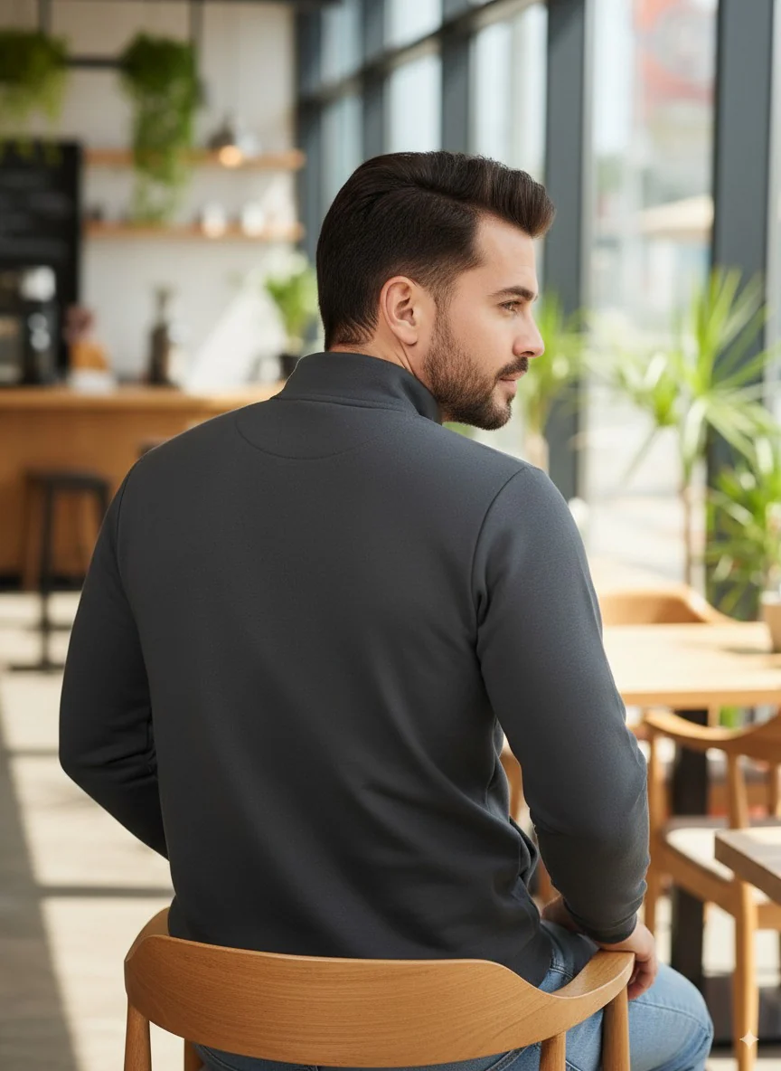 Men Grey Zip-Up Fleece Sweatshirt - Image 5