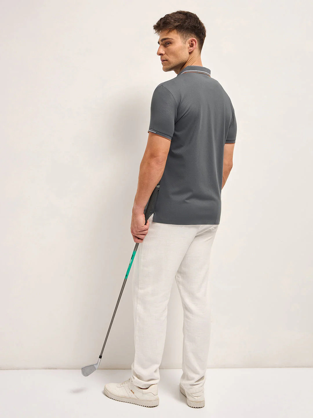 Men GreyContrast Piping Slim Fit Polo T-shirt - Image 2