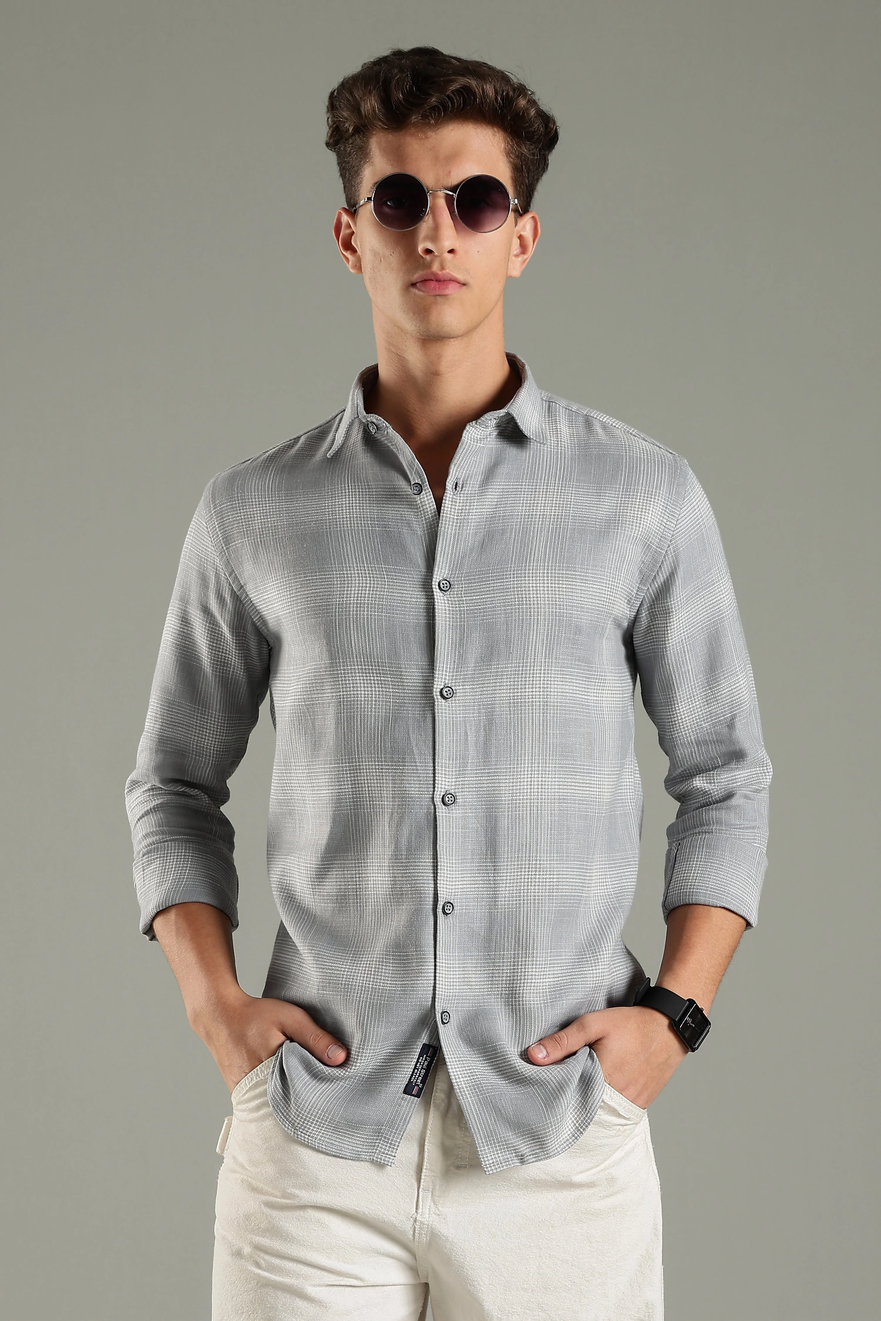 Men Gridle Grey Checks Shirt - Image 3