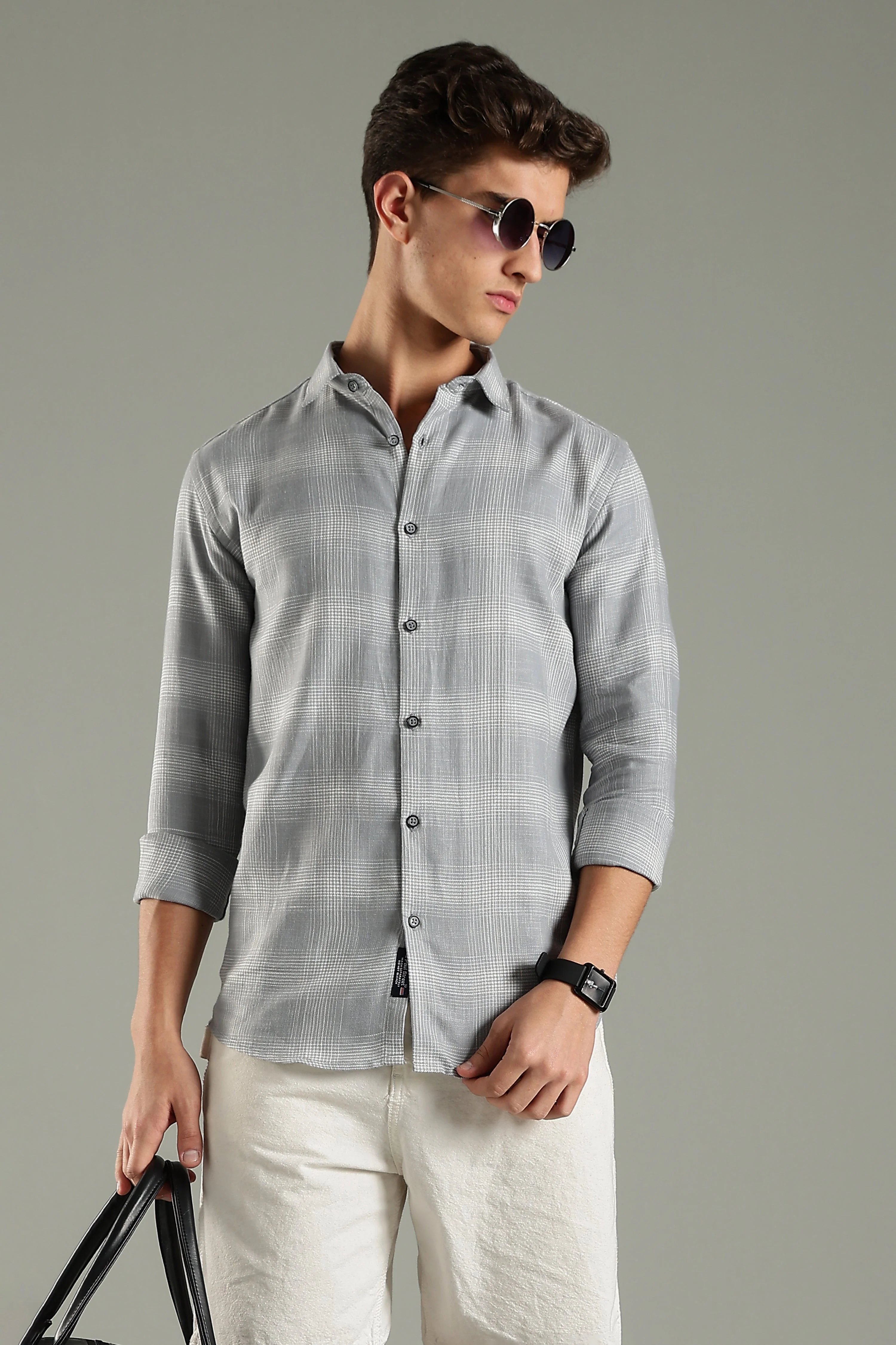 Men Gridle Grey Checks Shirt - Image 5