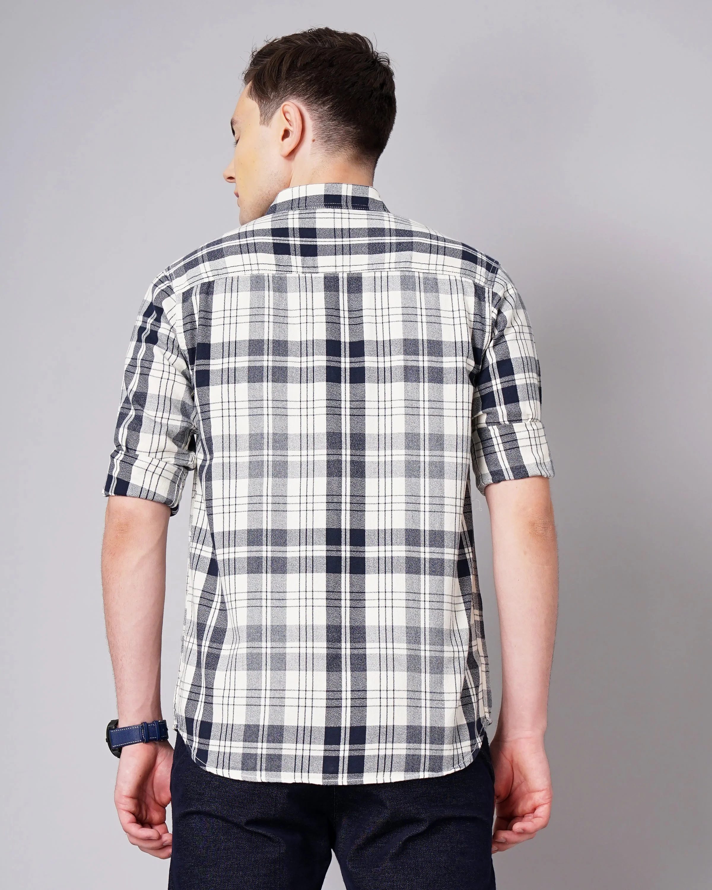 Men Grindle White Checks Shirt - Image 3
