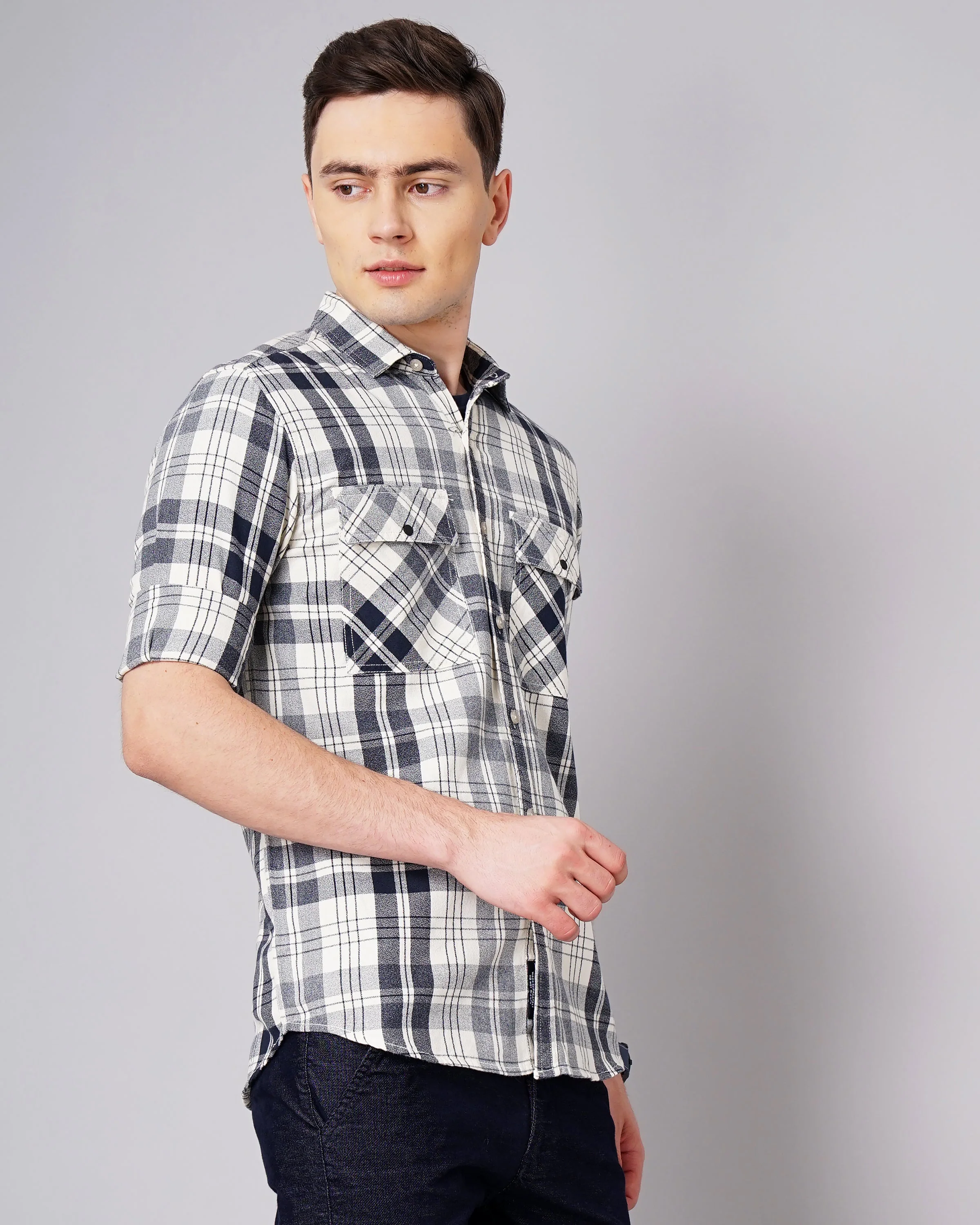 Men Grindle White Checks Shirt - Image 4
