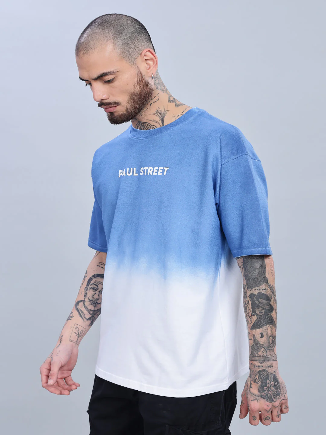 Men Half Hue Oversized Blue T-Shirt - Image 3