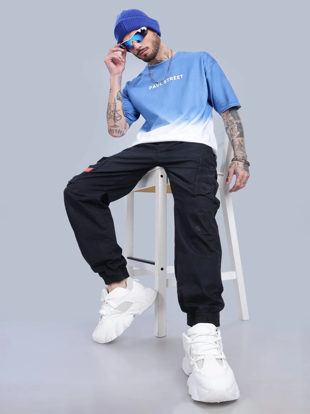 Men Half Hue Oversized Blue T-Shirt - Image 5