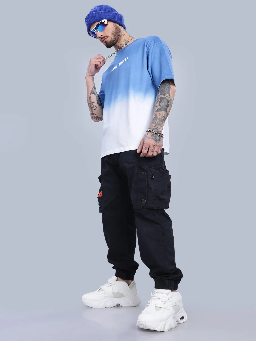 Men Half Hue Oversized Blue T-Shirt - Image 6