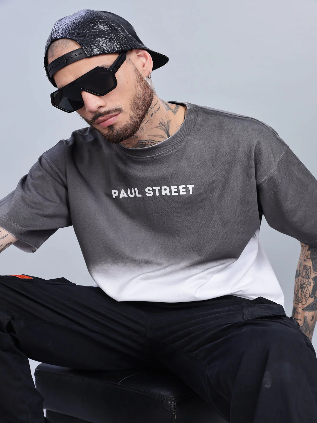 Men Half Hue Oversized Grey T-Shirt - Image 4