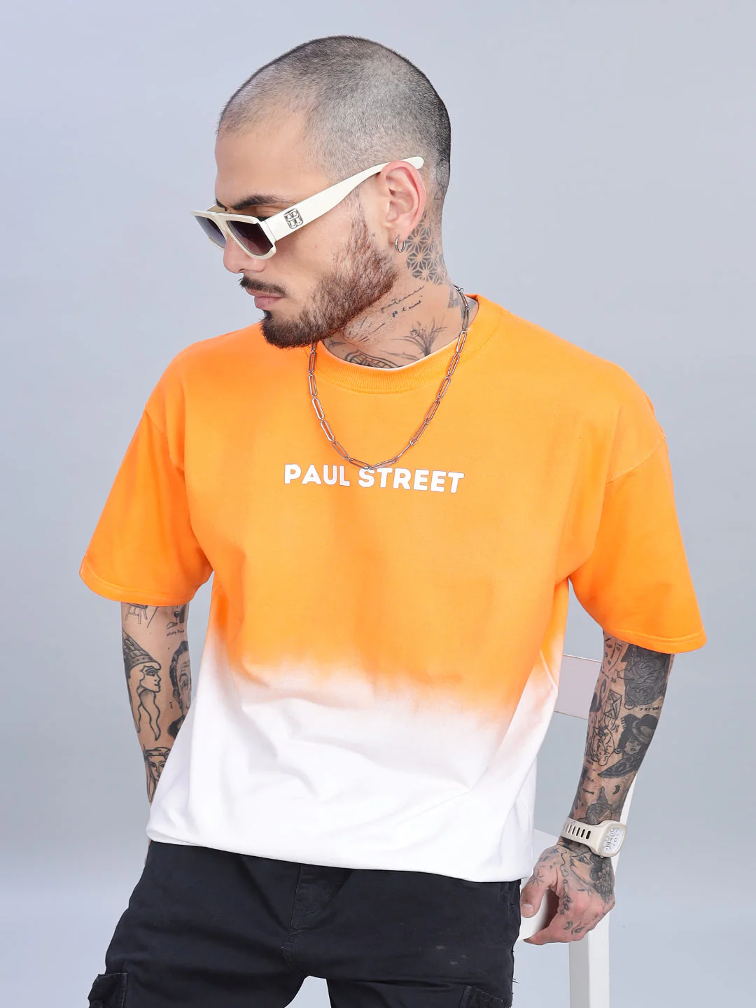 Men Half Hue Oversized Orange T-Shirt - Image 3