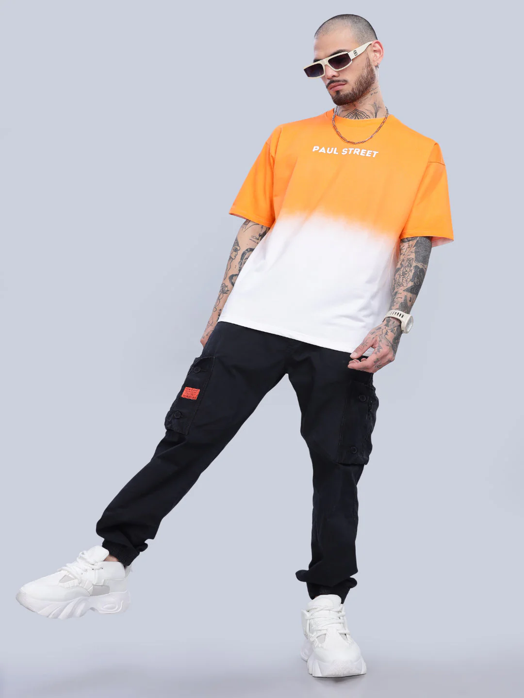 Men Half Hue Oversized Orange T-Shirt - Image 5