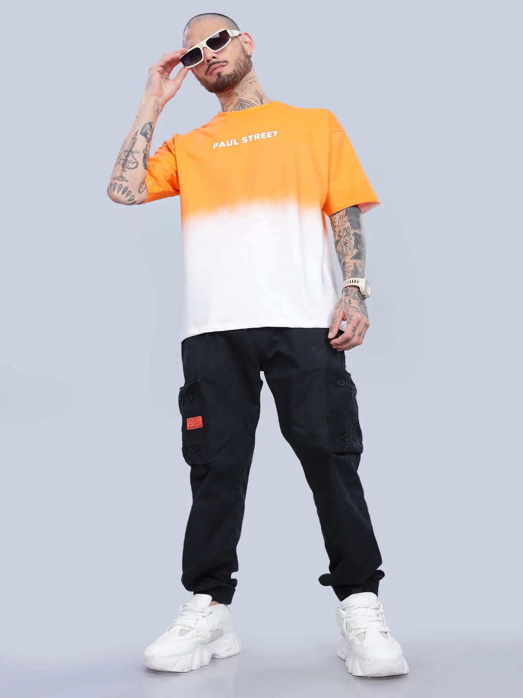 Men Half Hue Oversized Orange T-Shirt - Image 6