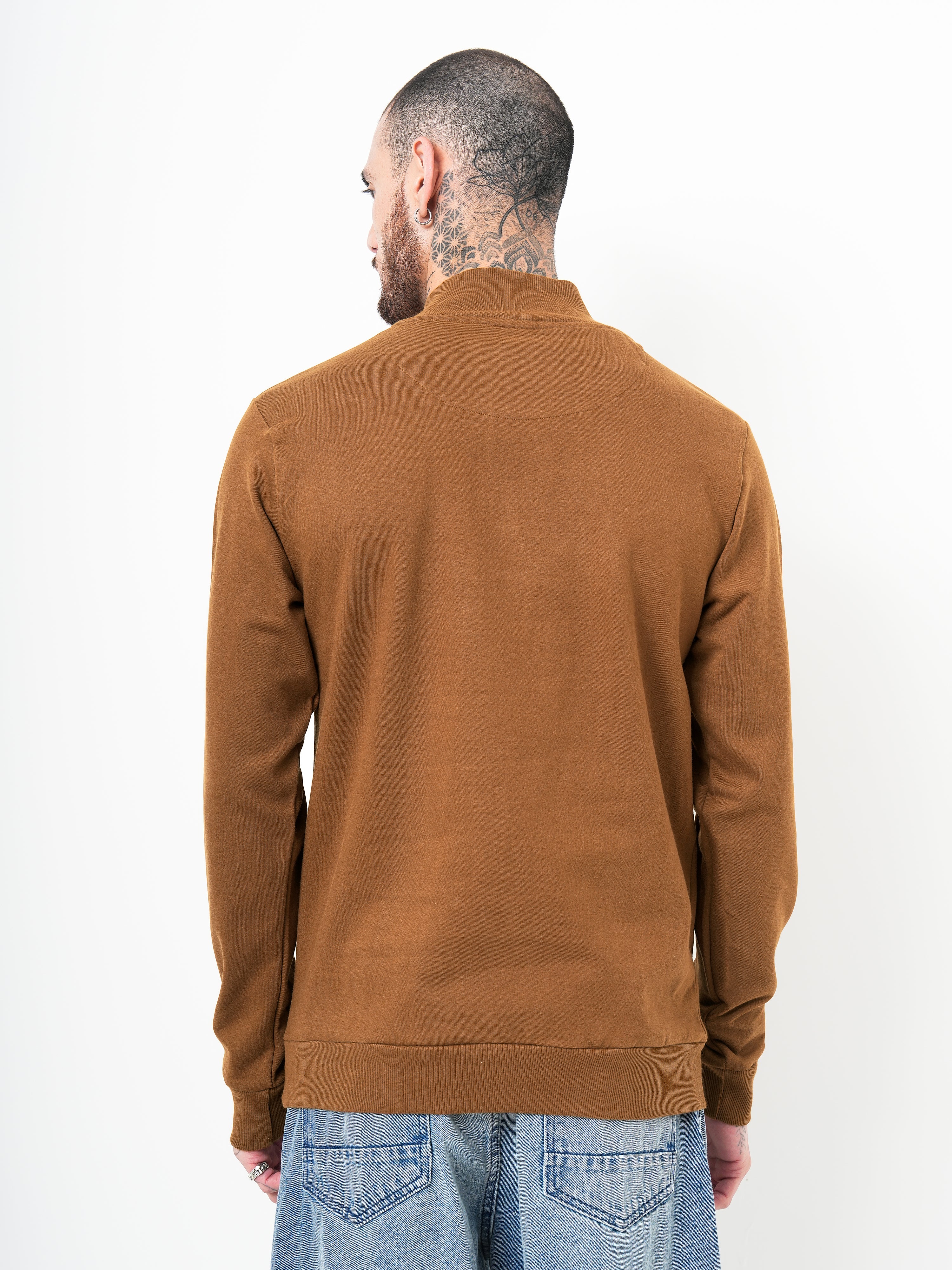 Men Half Zip Brown Sweatshirt - Image 2