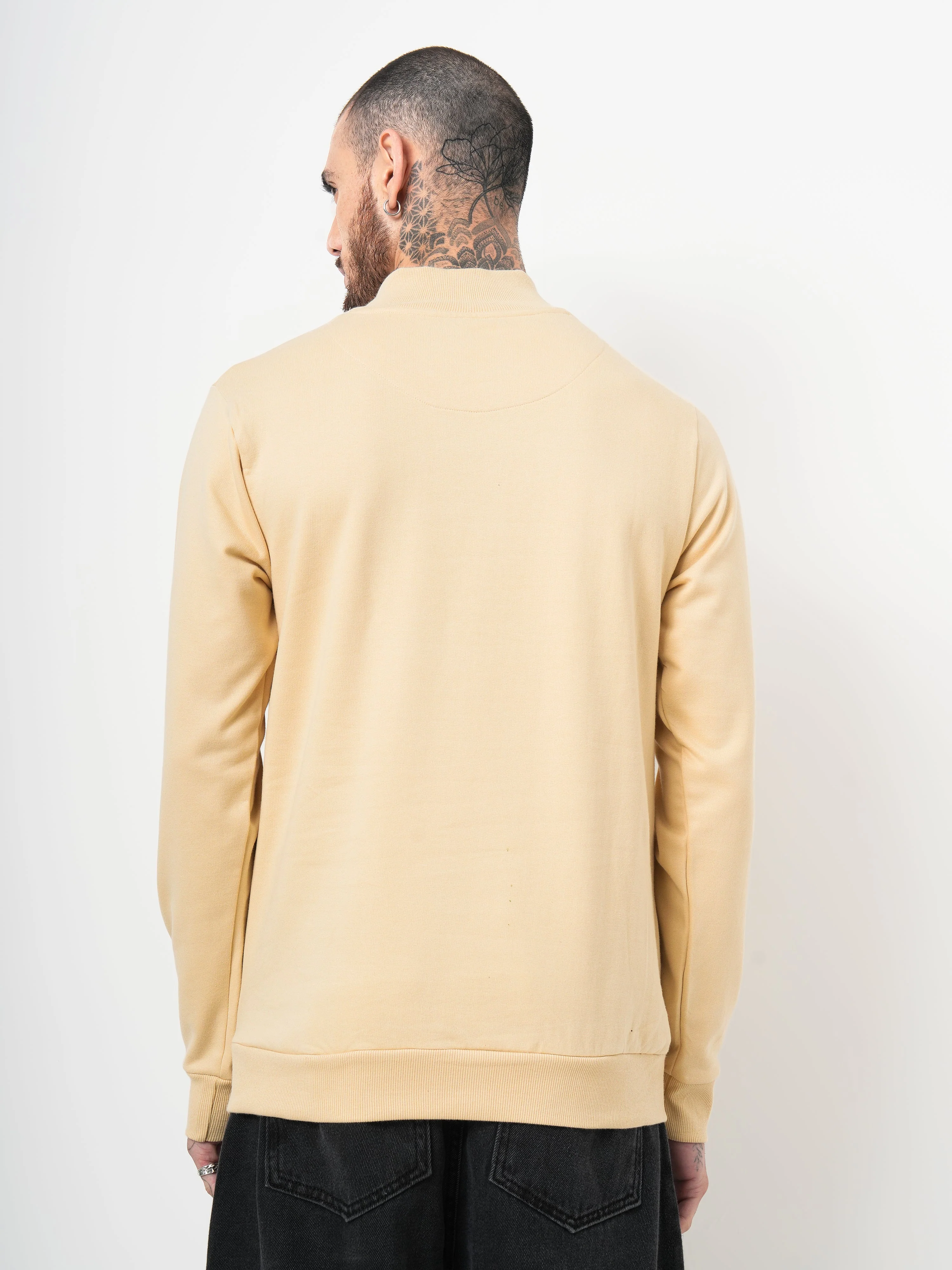 Men Half Zip Cream Sweatshirt - Image 2