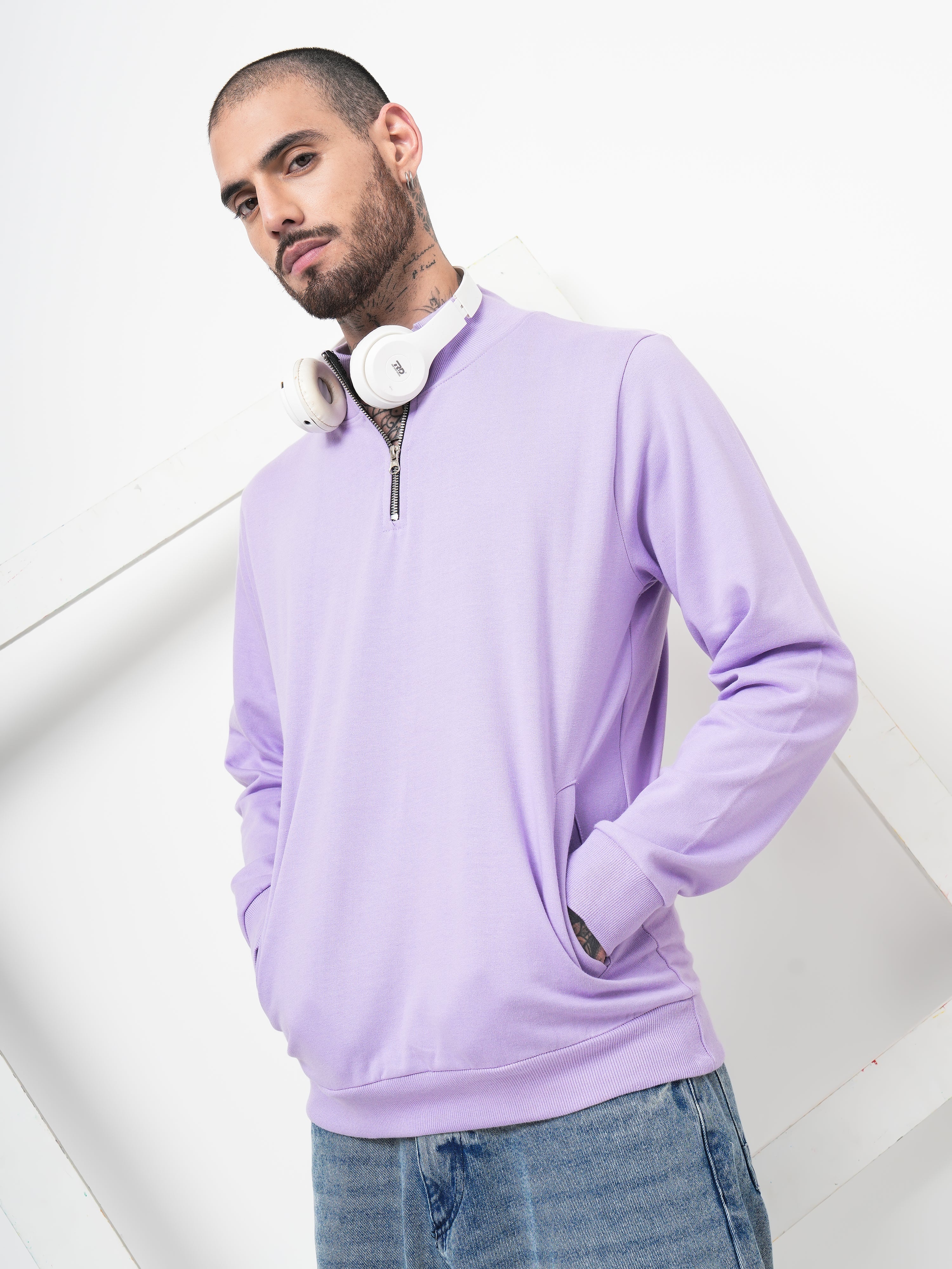 Men Half Zip Lavender Sweatshirt - Image 3