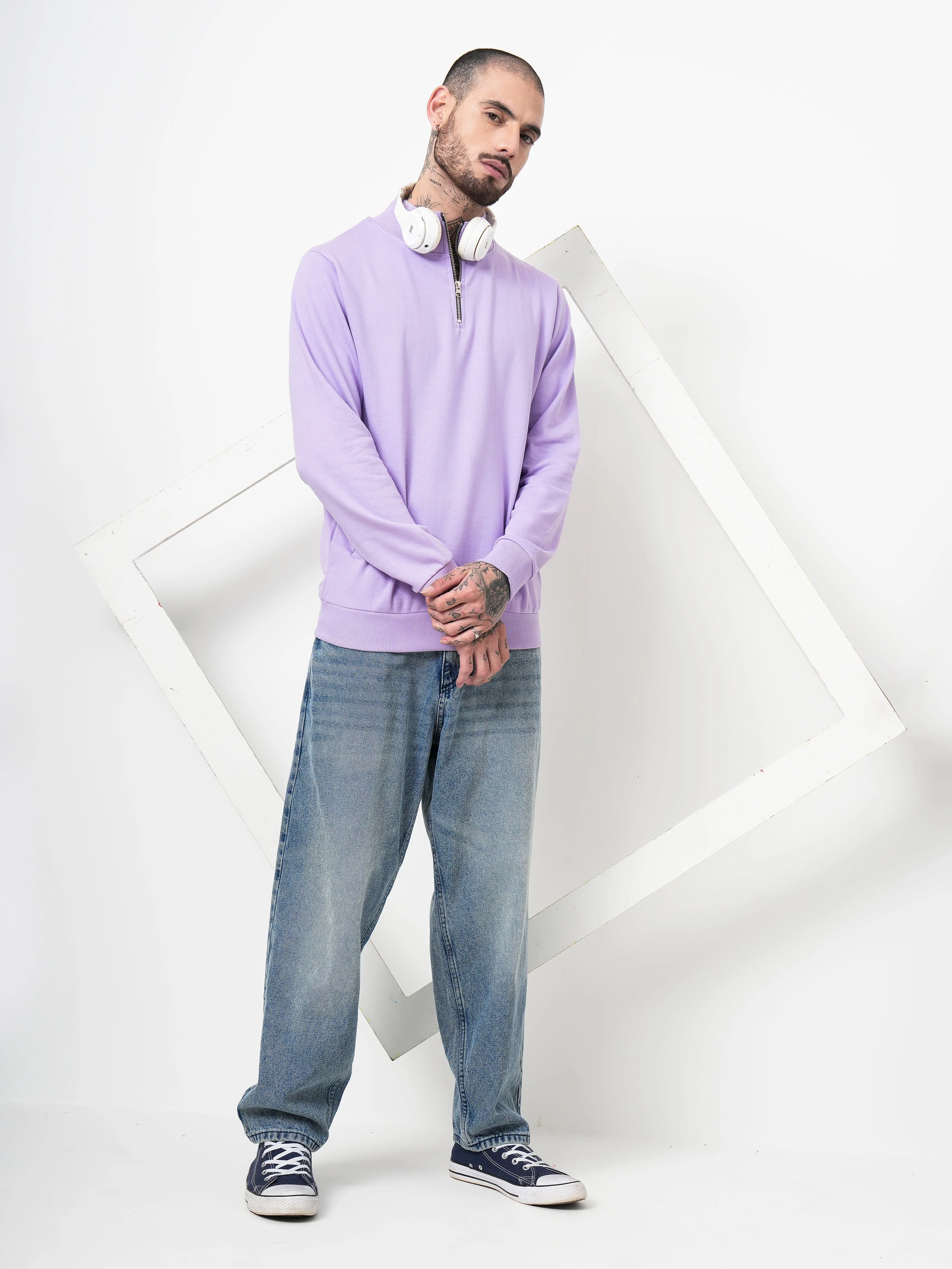 Men Half Zip Lavender Sweatshirt - Image 5