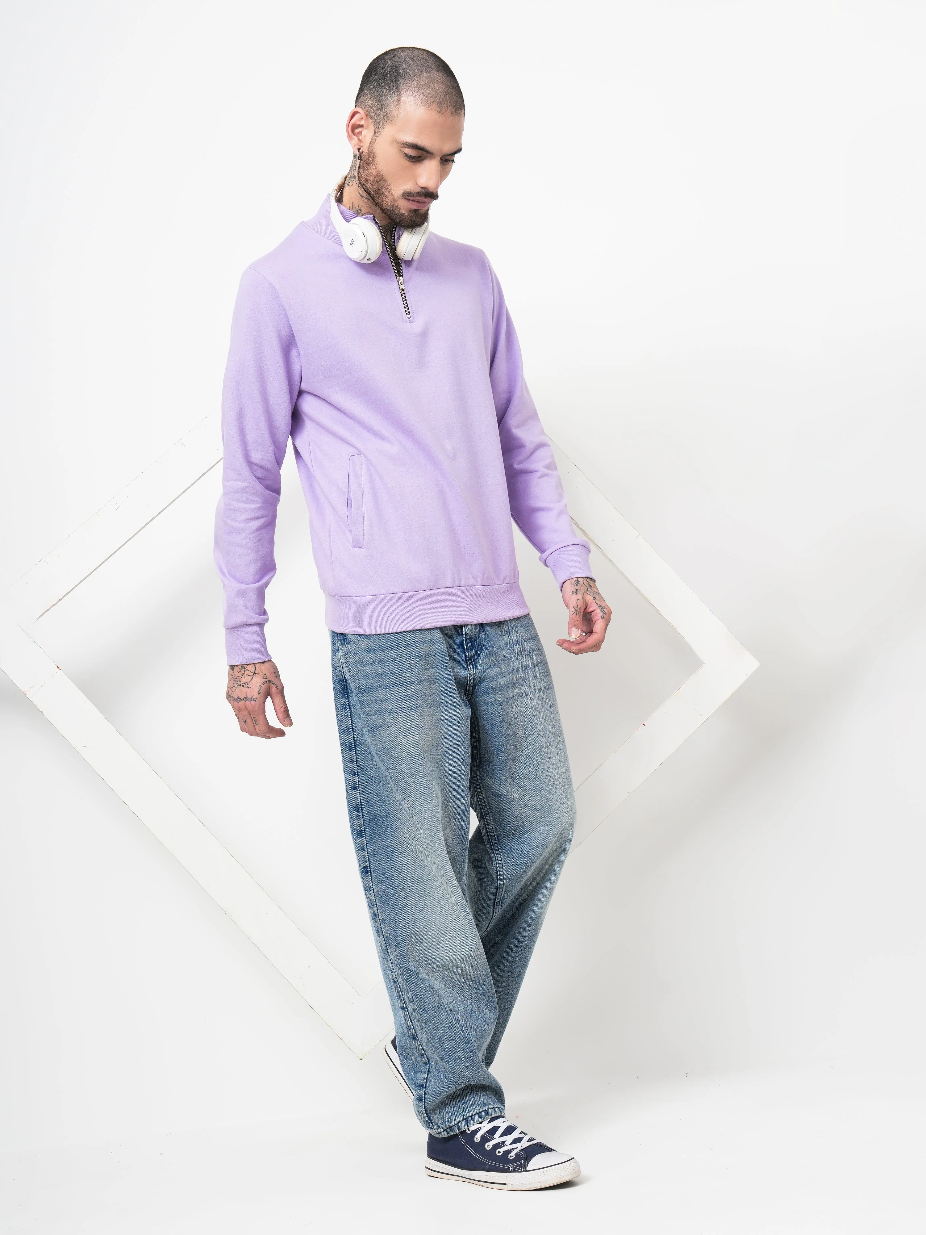 Men Half Zip Lavender Sweatshirt - Image 6