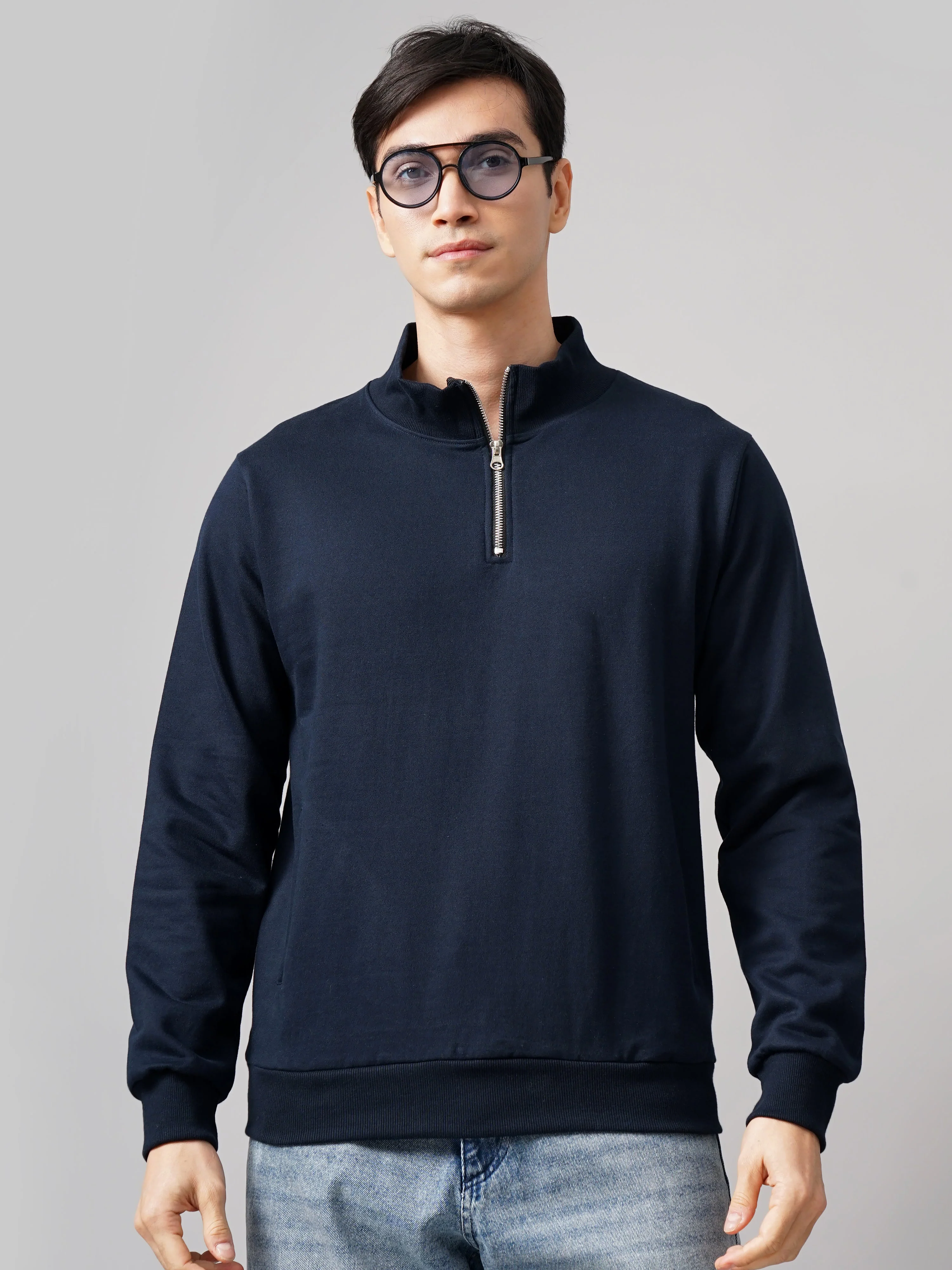 Men Half Zip Navy Sweatshirt - Image 3