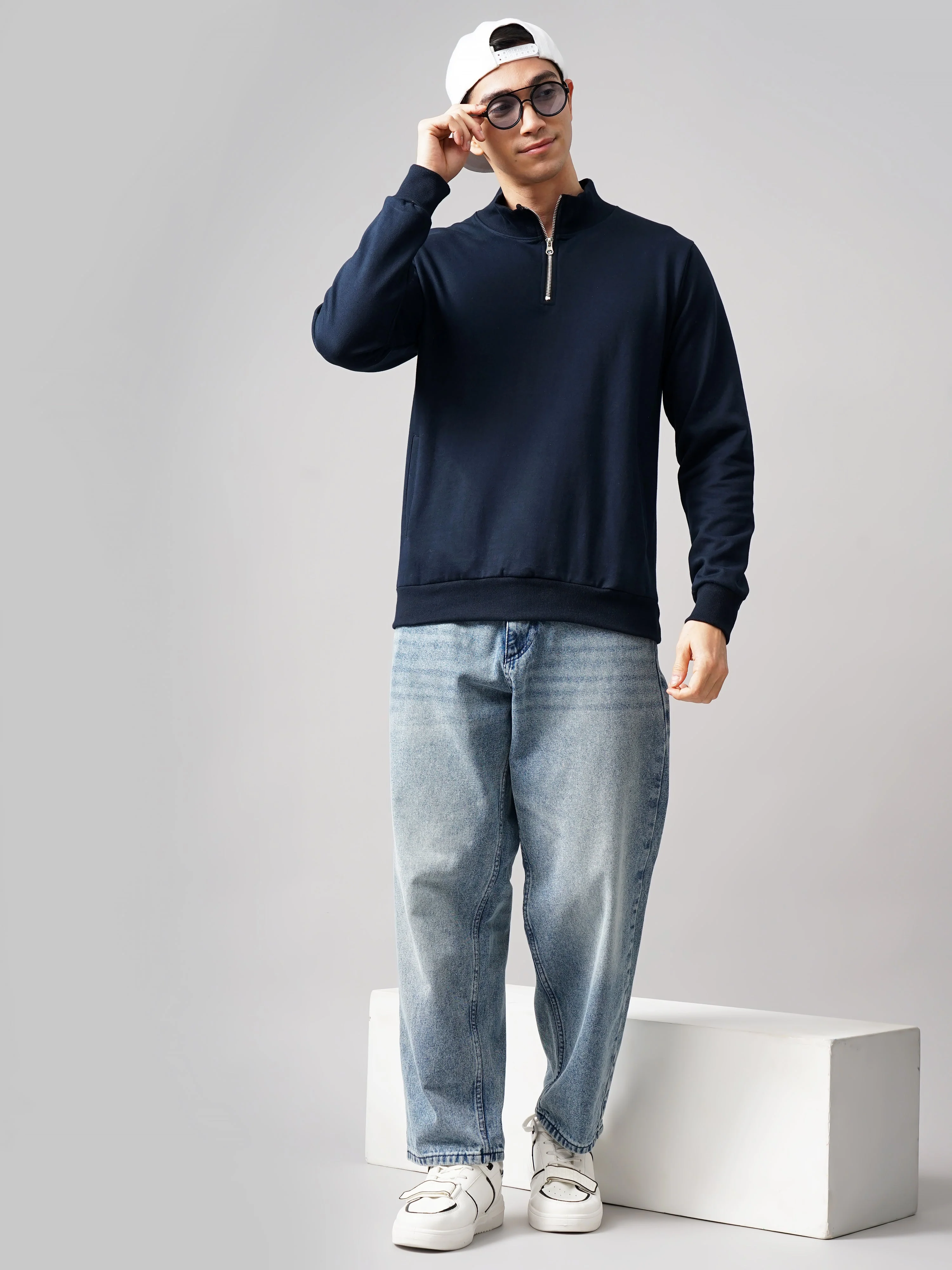 Men Half Zip Navy Sweatshirt - Image 5