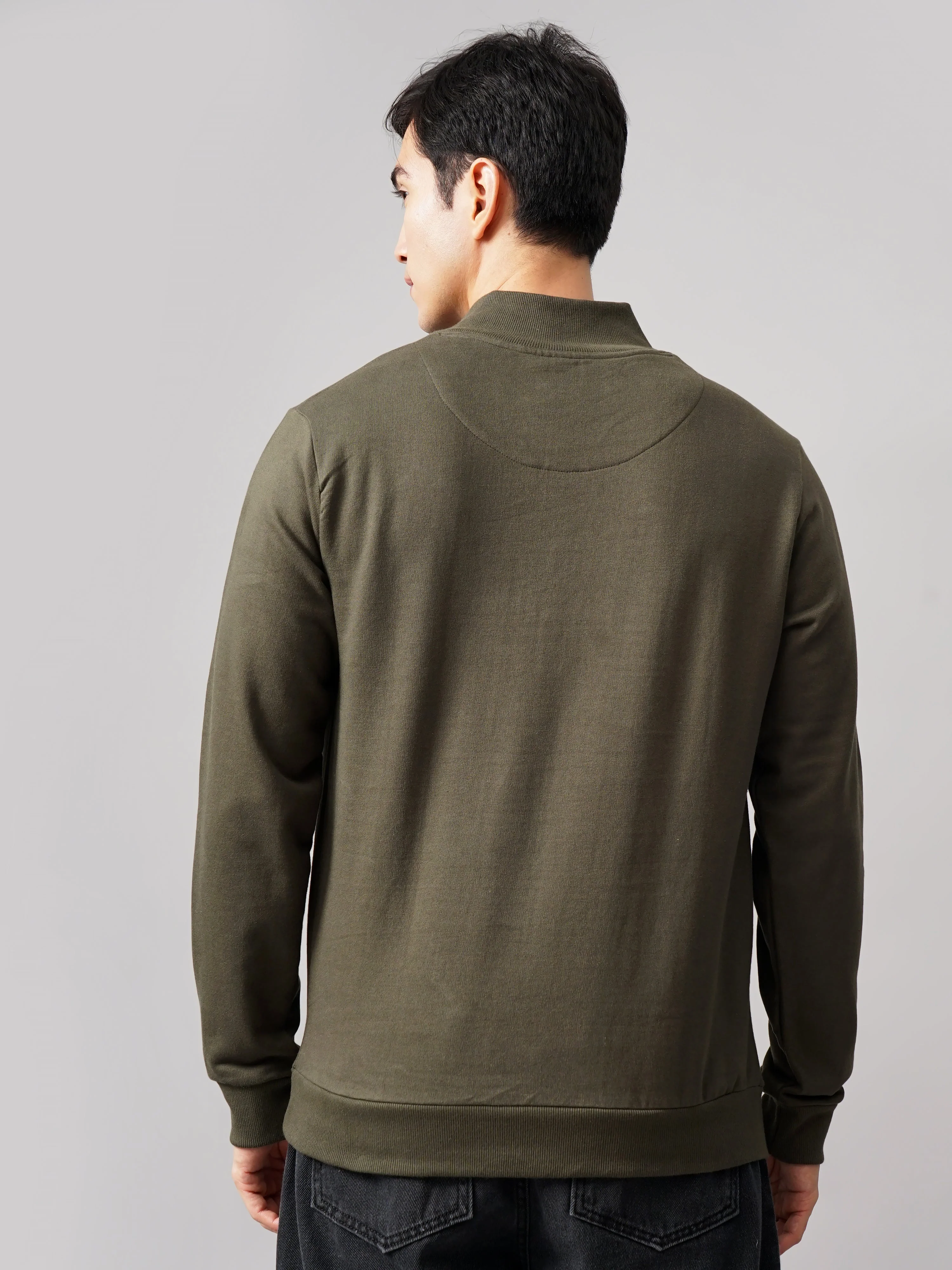 Men Half Zip Olive Sweatshirt - Image 2