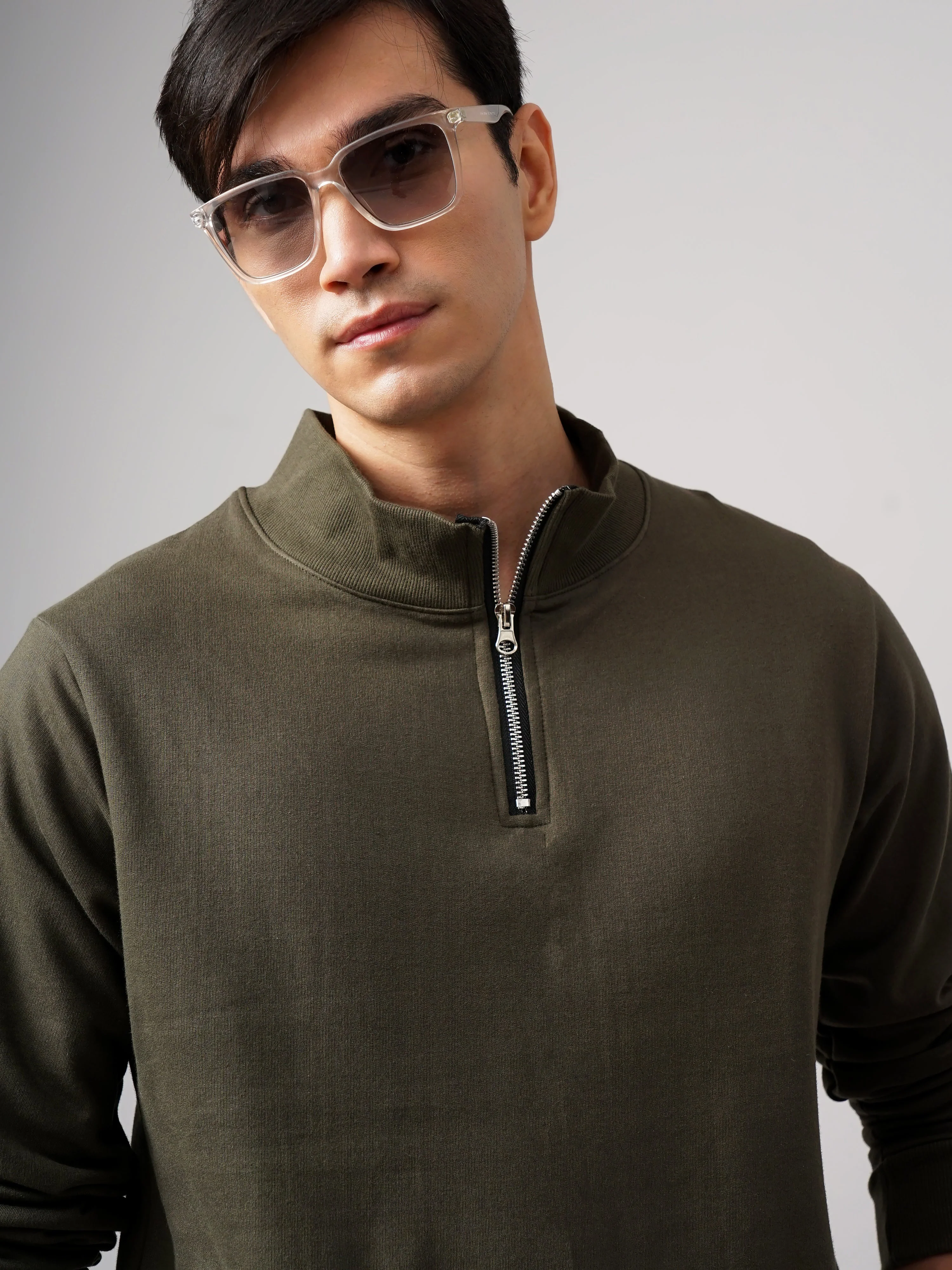 Men Half Zip Olive Sweatshirt - Image 4