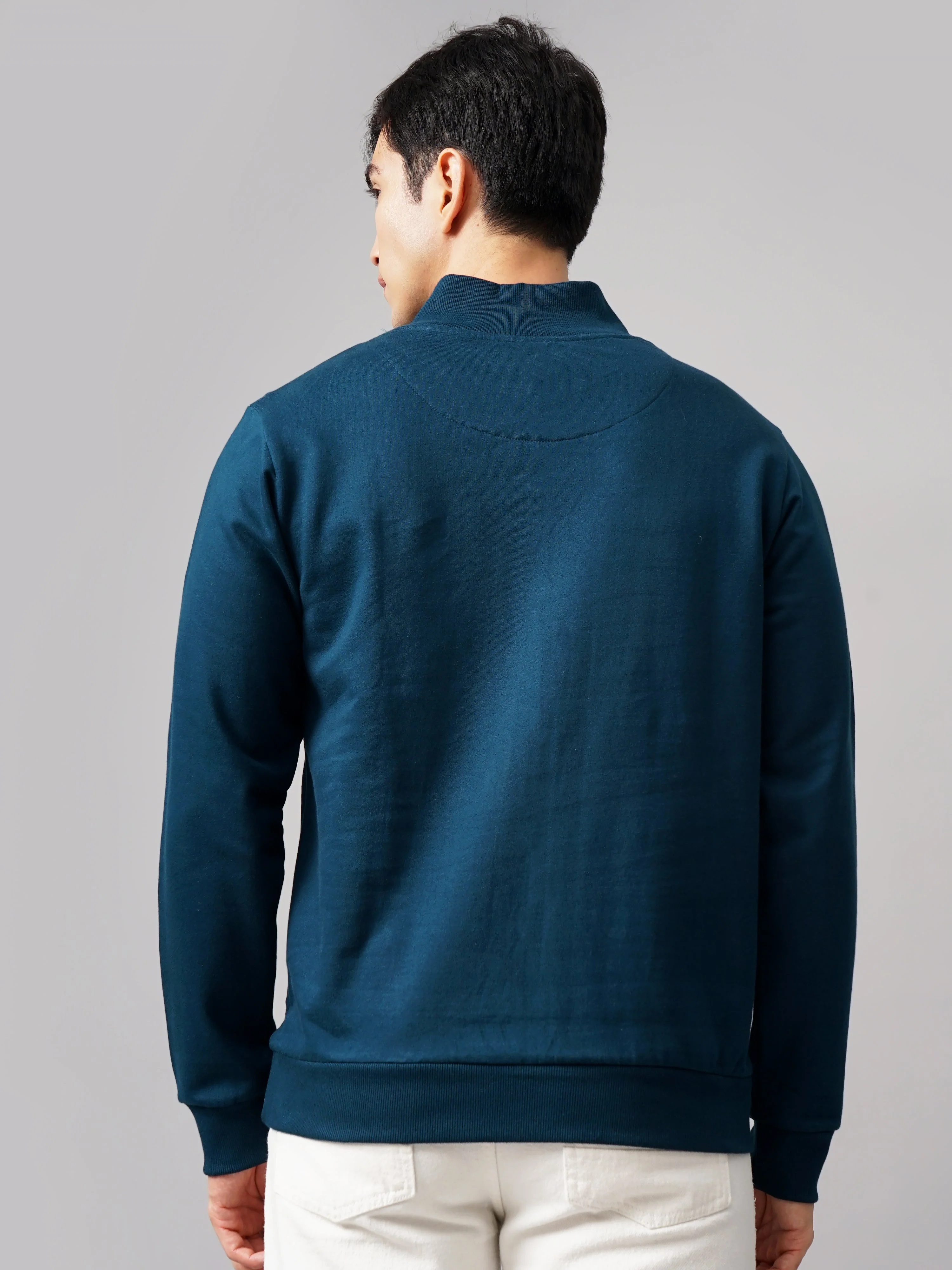 Men Half Zip Teal Sweatshirt - Image 2