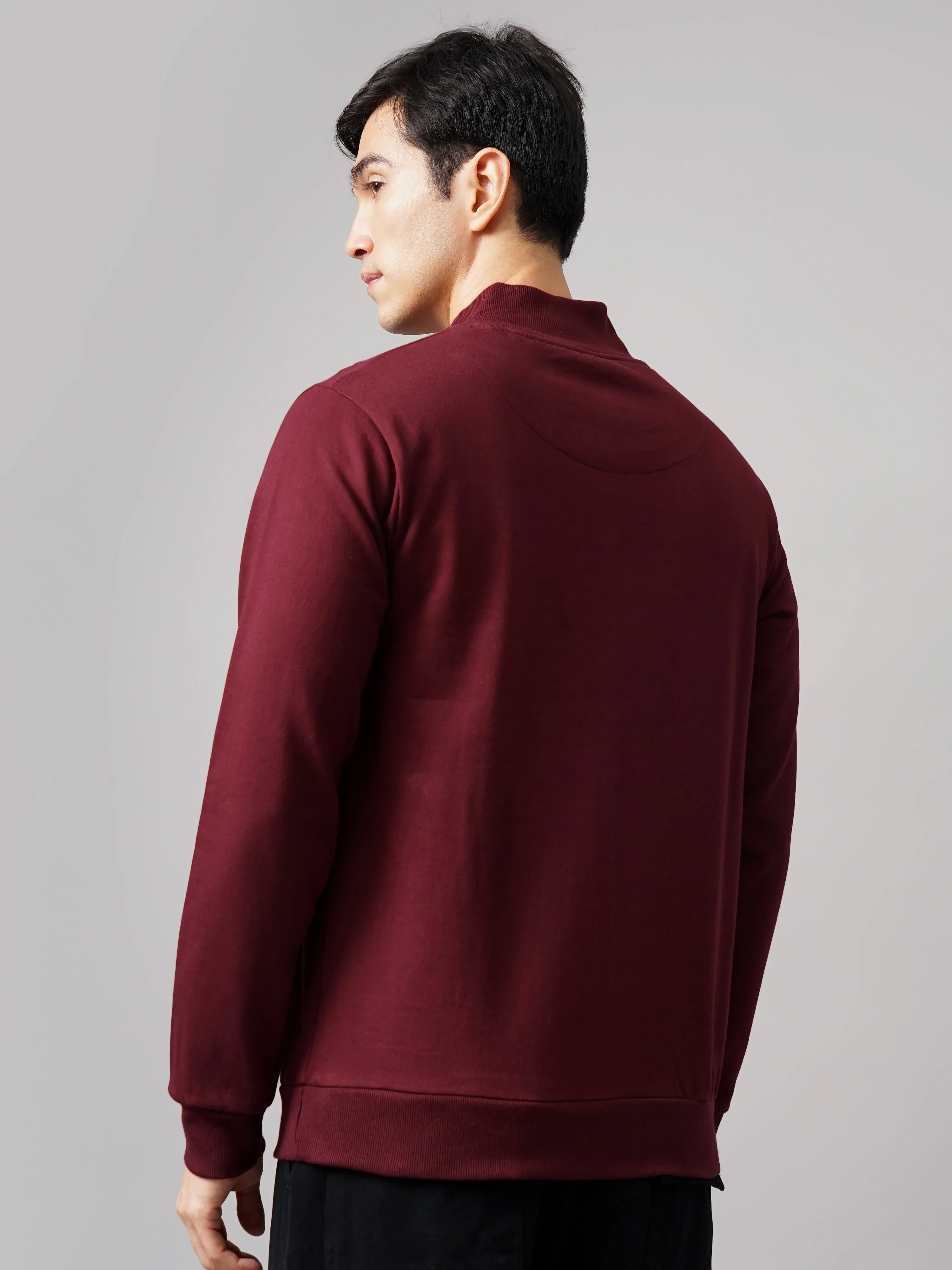 Men Half Zip Wine Sweatshirt - Image 2